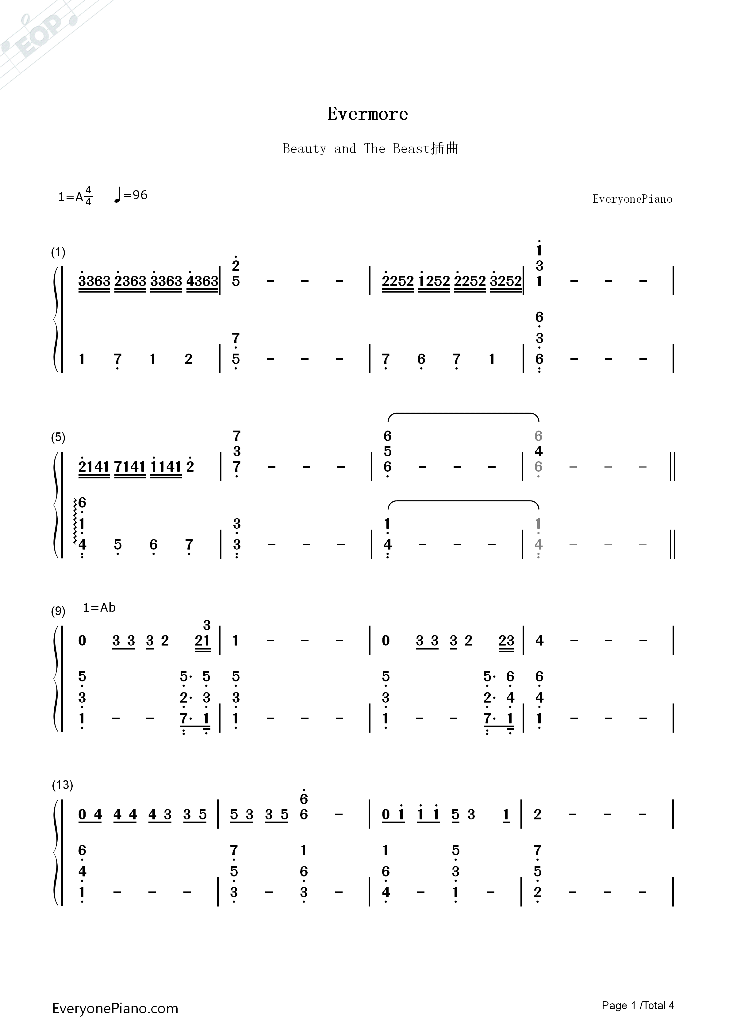 Evermore钢琴简谱_Alan_Menken演唱
