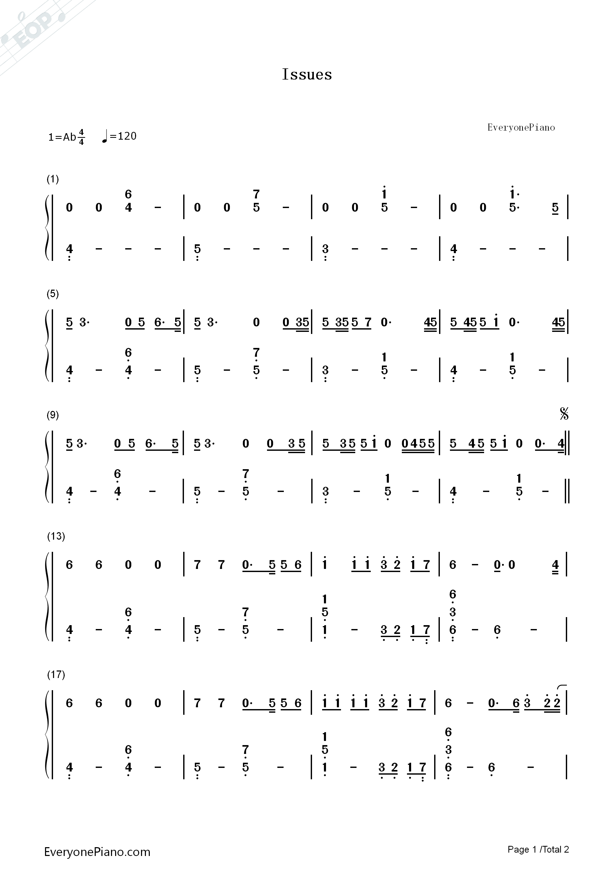 Issues钢琴简谱_Julia_Michaels演唱