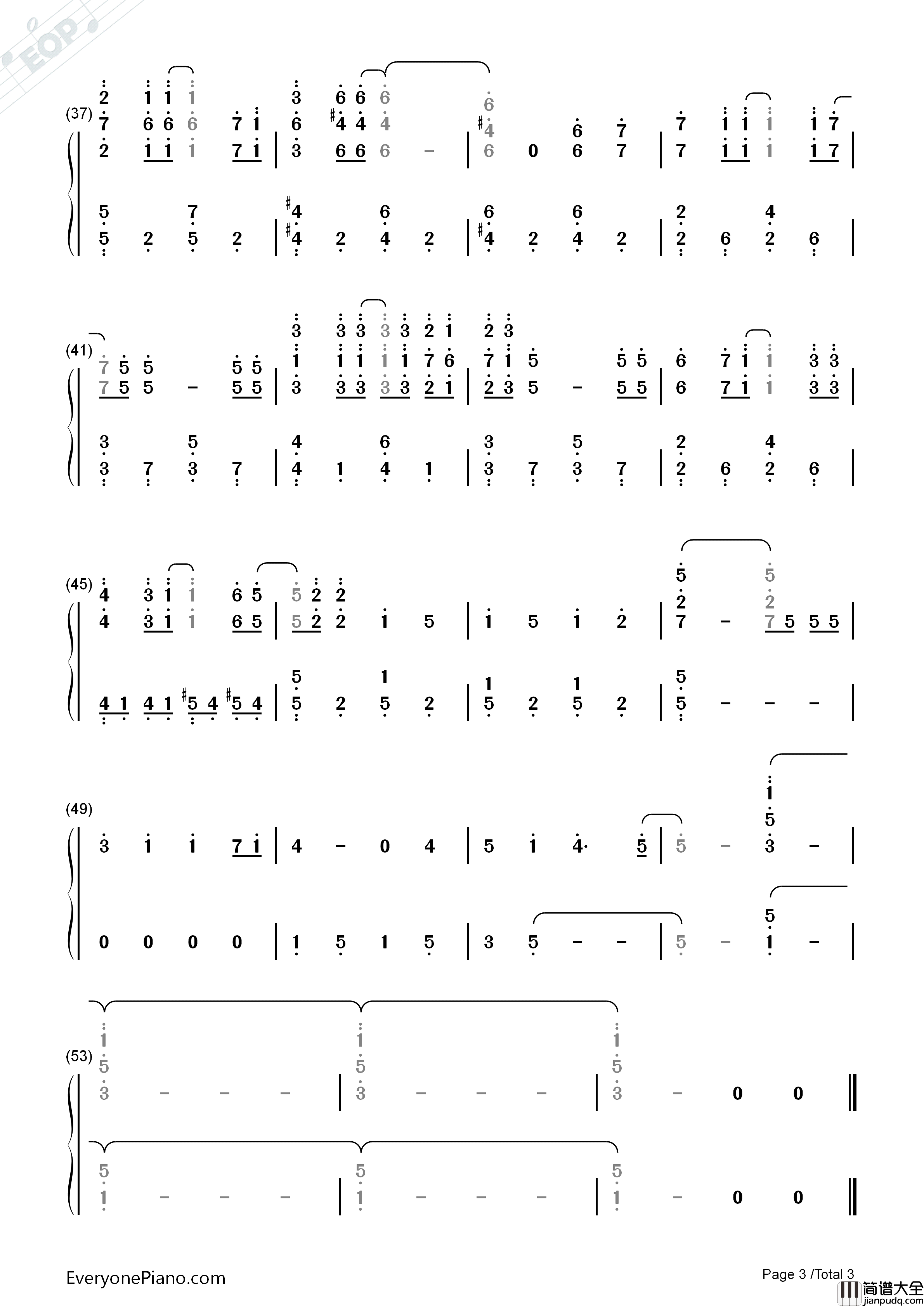 フリージア钢琴简谱_Uru演唱