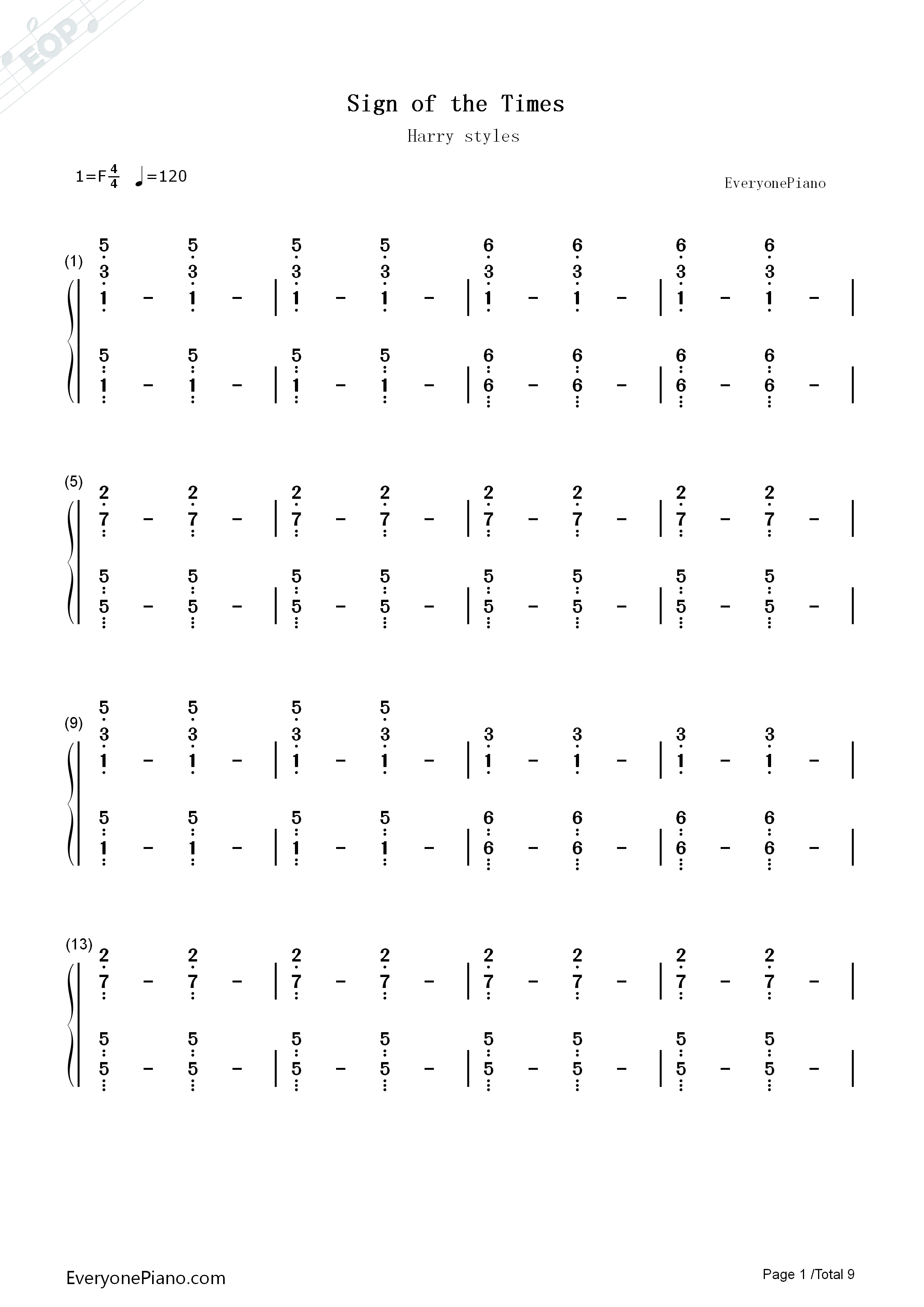 Sign_of_the_Times钢琴简谱_Harry_Styles演唱