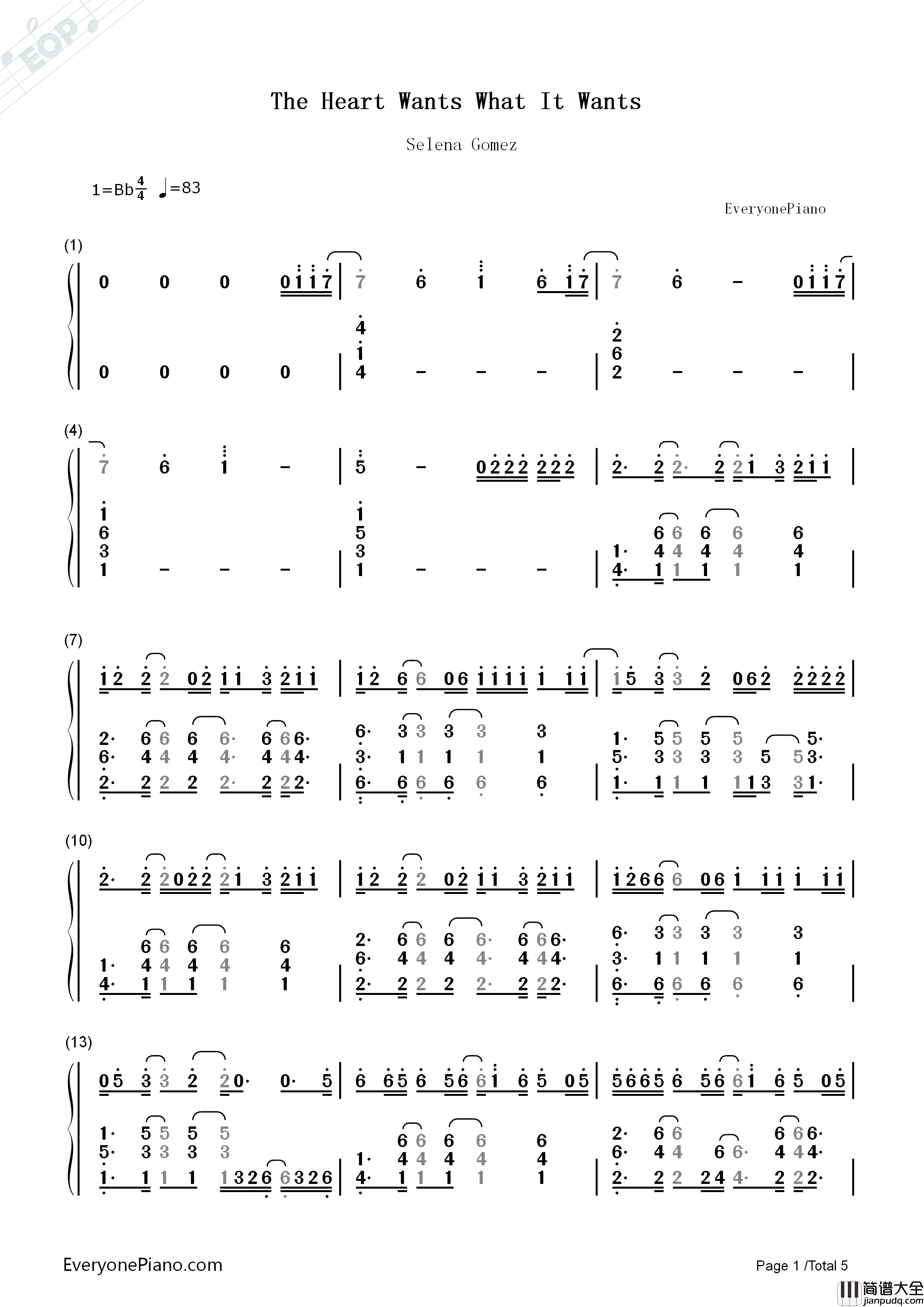 The_Heart_Wants_What_It_Wants钢琴简谱_Selena_Gomez演唱