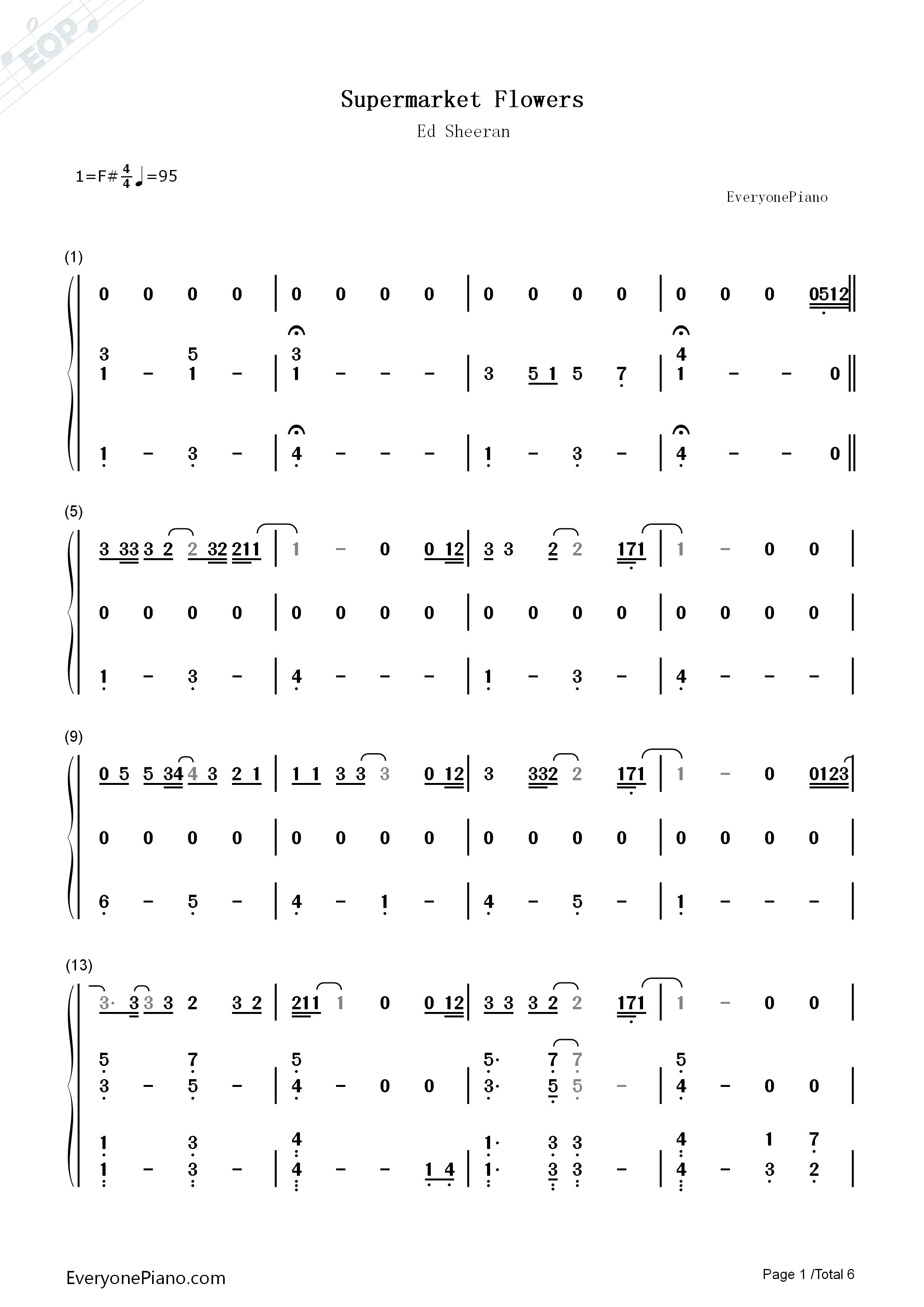 Supermarket_Flowers钢琴简谱_Ed_Sheeran演唱
