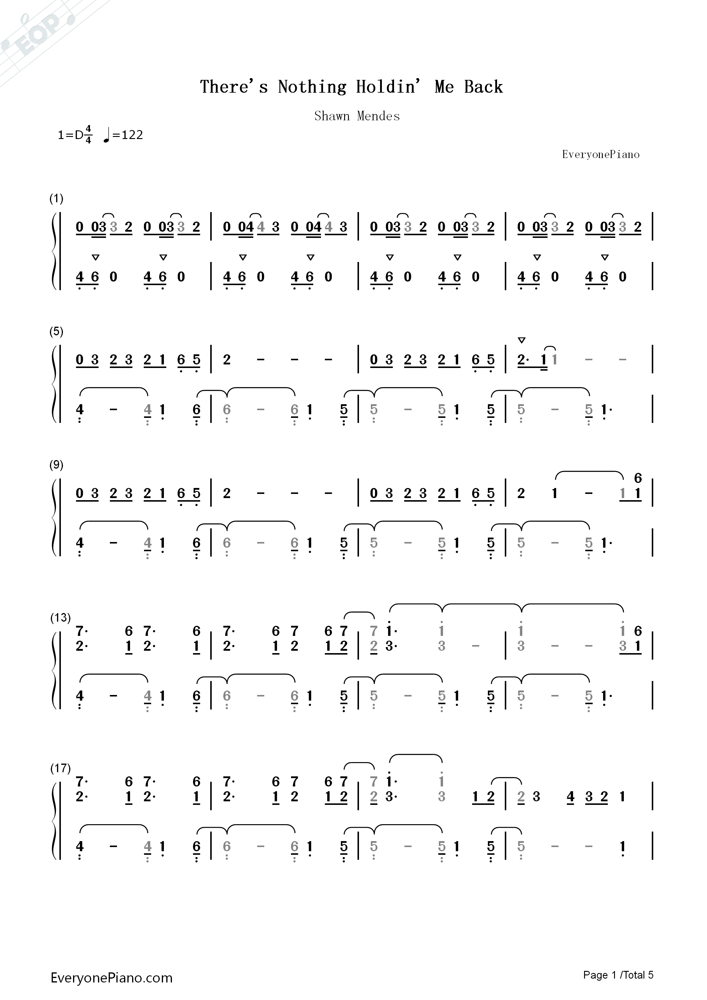 There's_Nothing_Holdin'_Me_Back钢琴简谱_Shawn_Mendes演唱