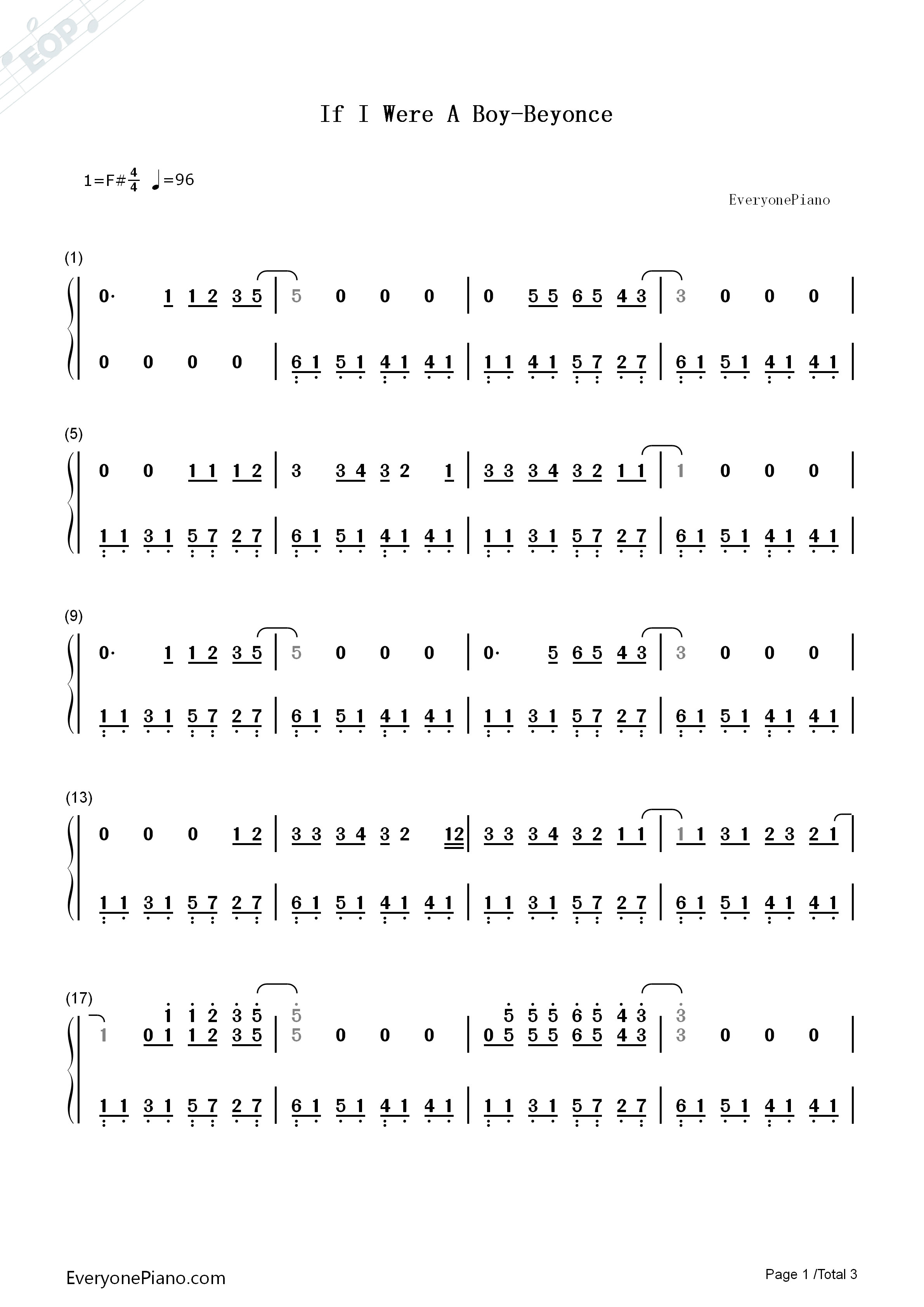 If_I_Were_A_Boy钢琴简谱_Beyonce演唱