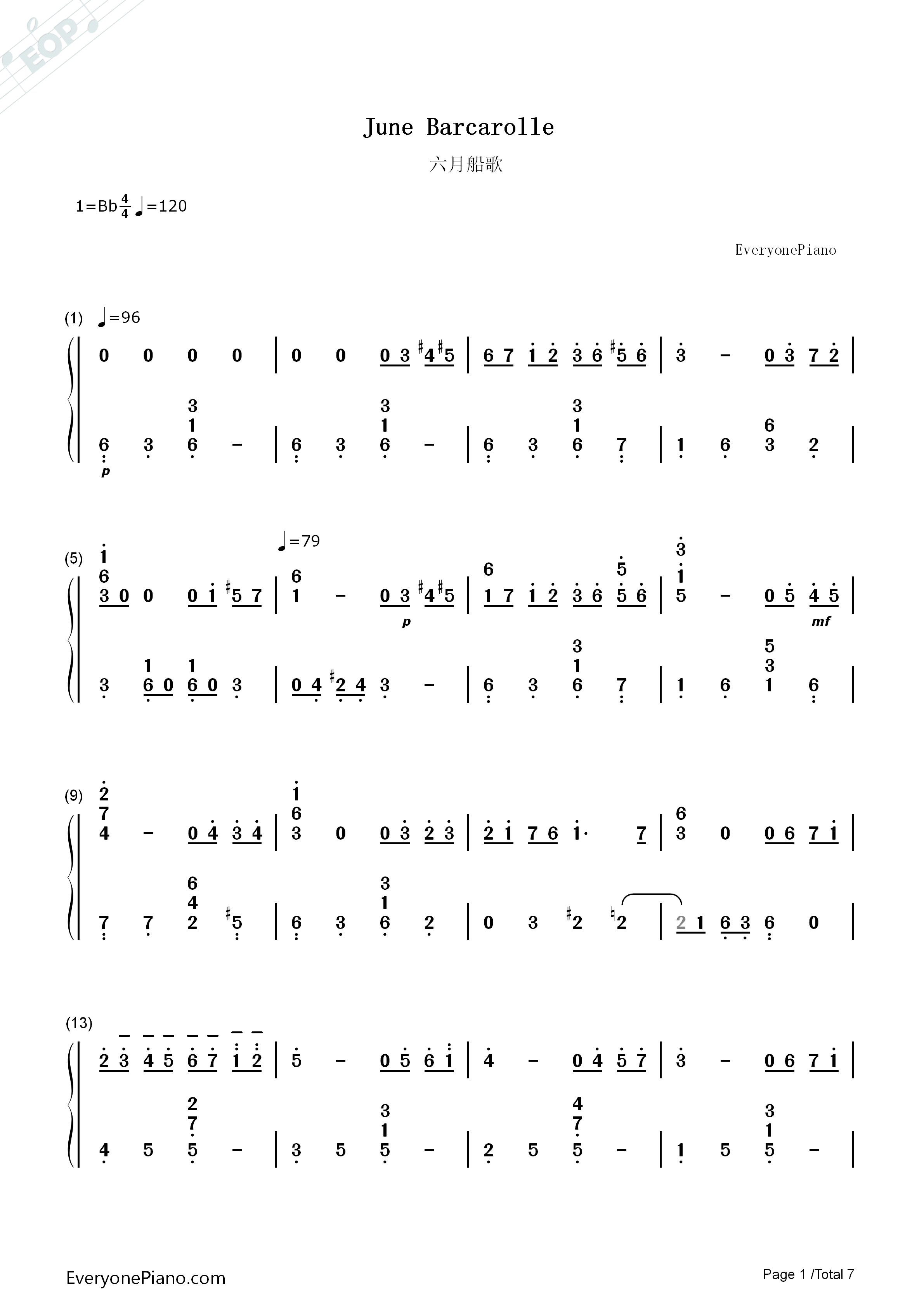 六月船歌钢琴简谱_柴可夫斯基__Tchaikovsky演唱