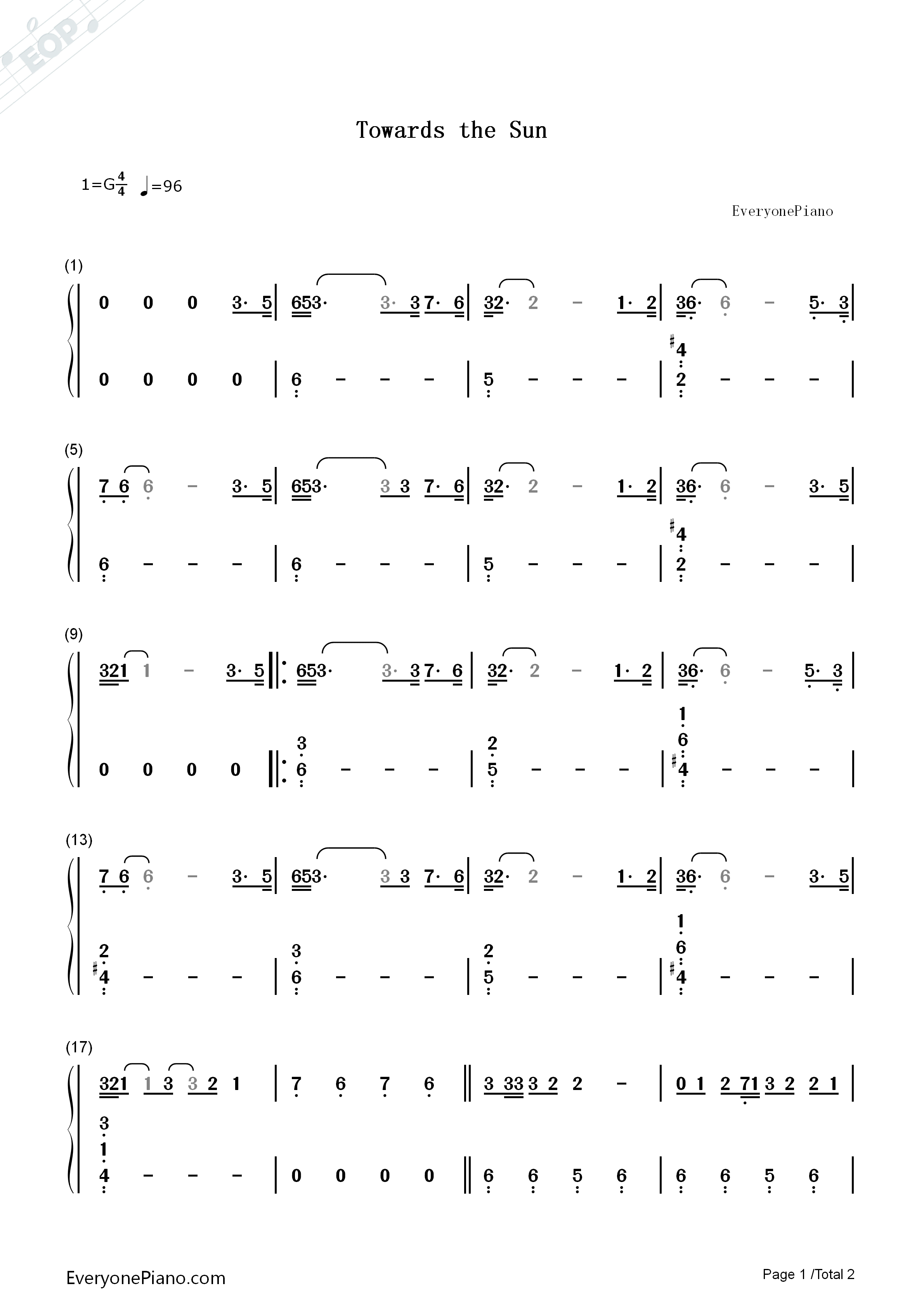 Towards_the_Sun钢琴简谱_Rihanna演唱