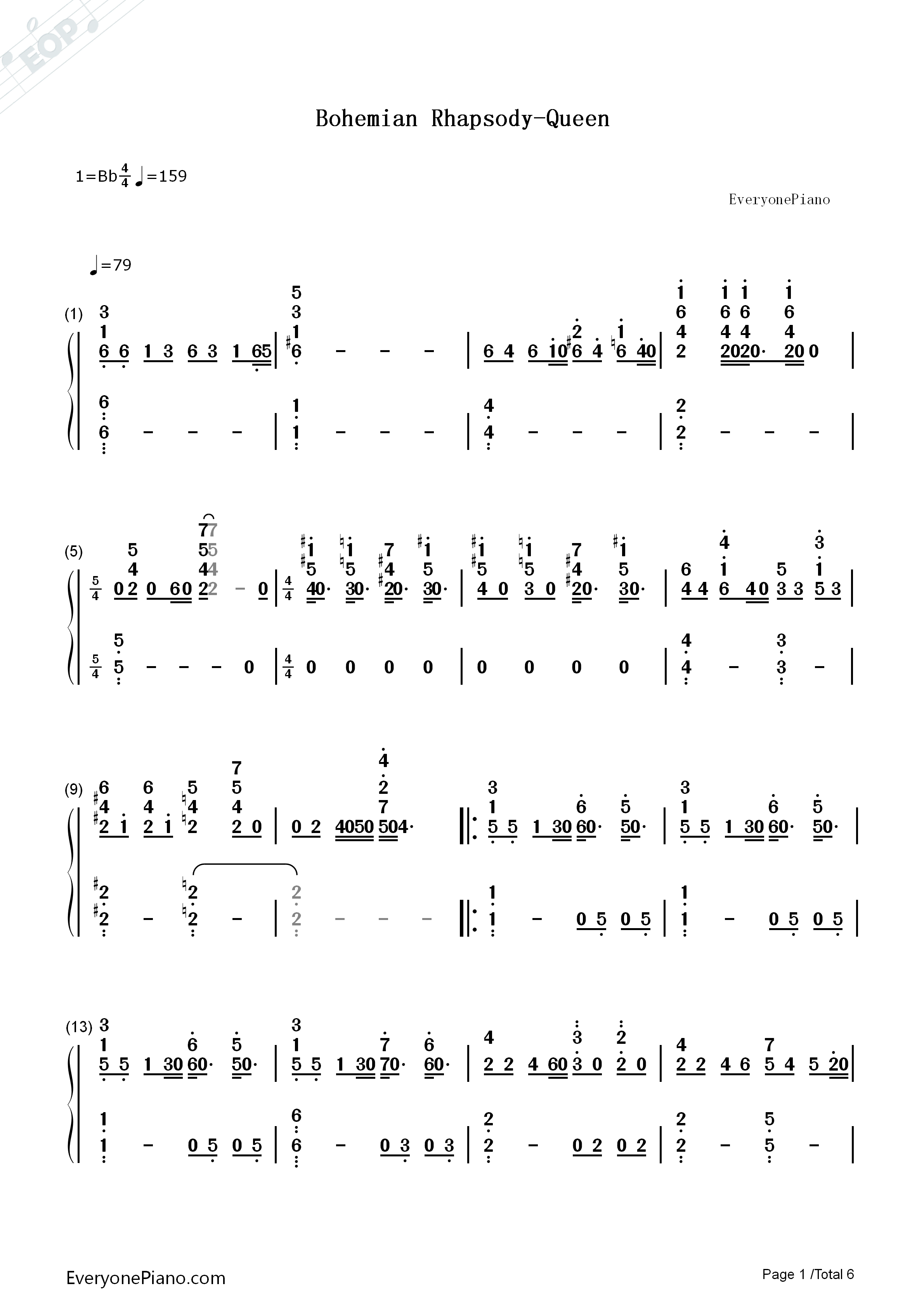 Bohemian_Rhapsody钢琴简谱_Queen演唱