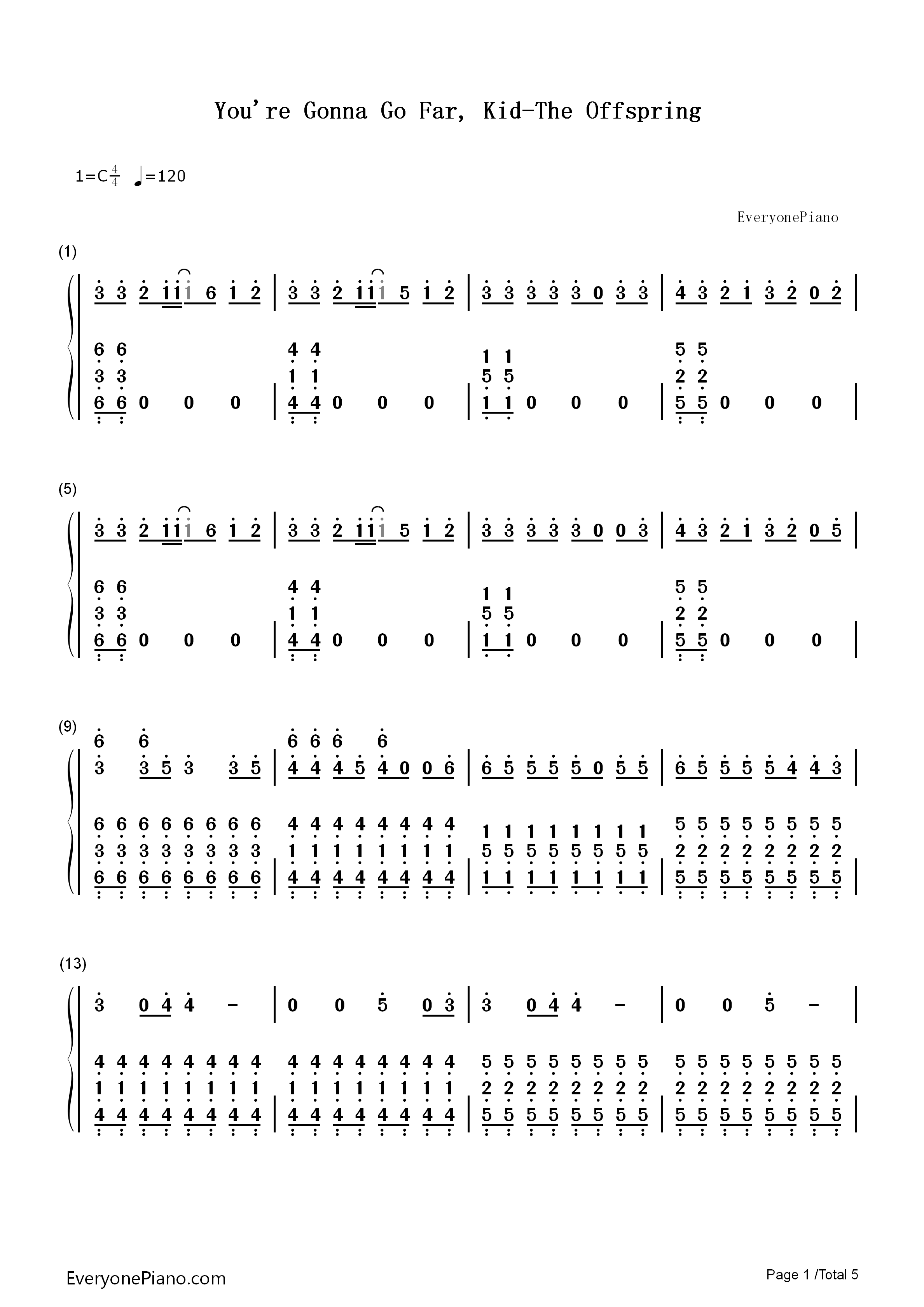 You're_Gonna_Go_Far_Kid钢琴简谱_The_Offspring演唱