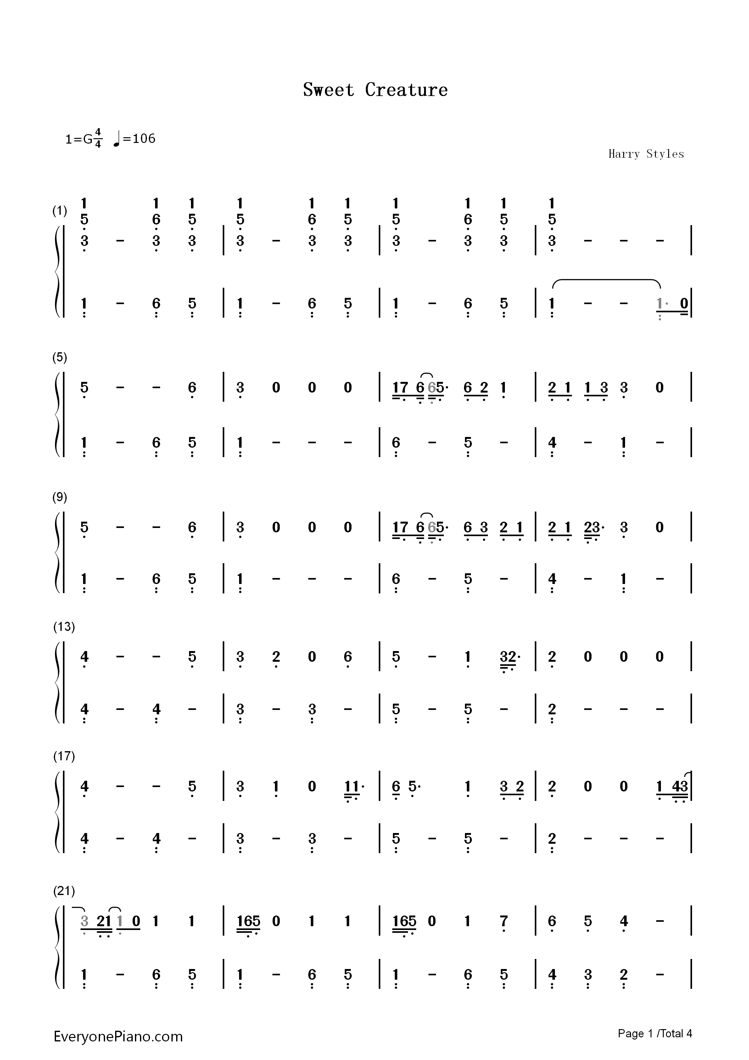 Sweet_Creature钢琴简谱_Harry_Styles演唱