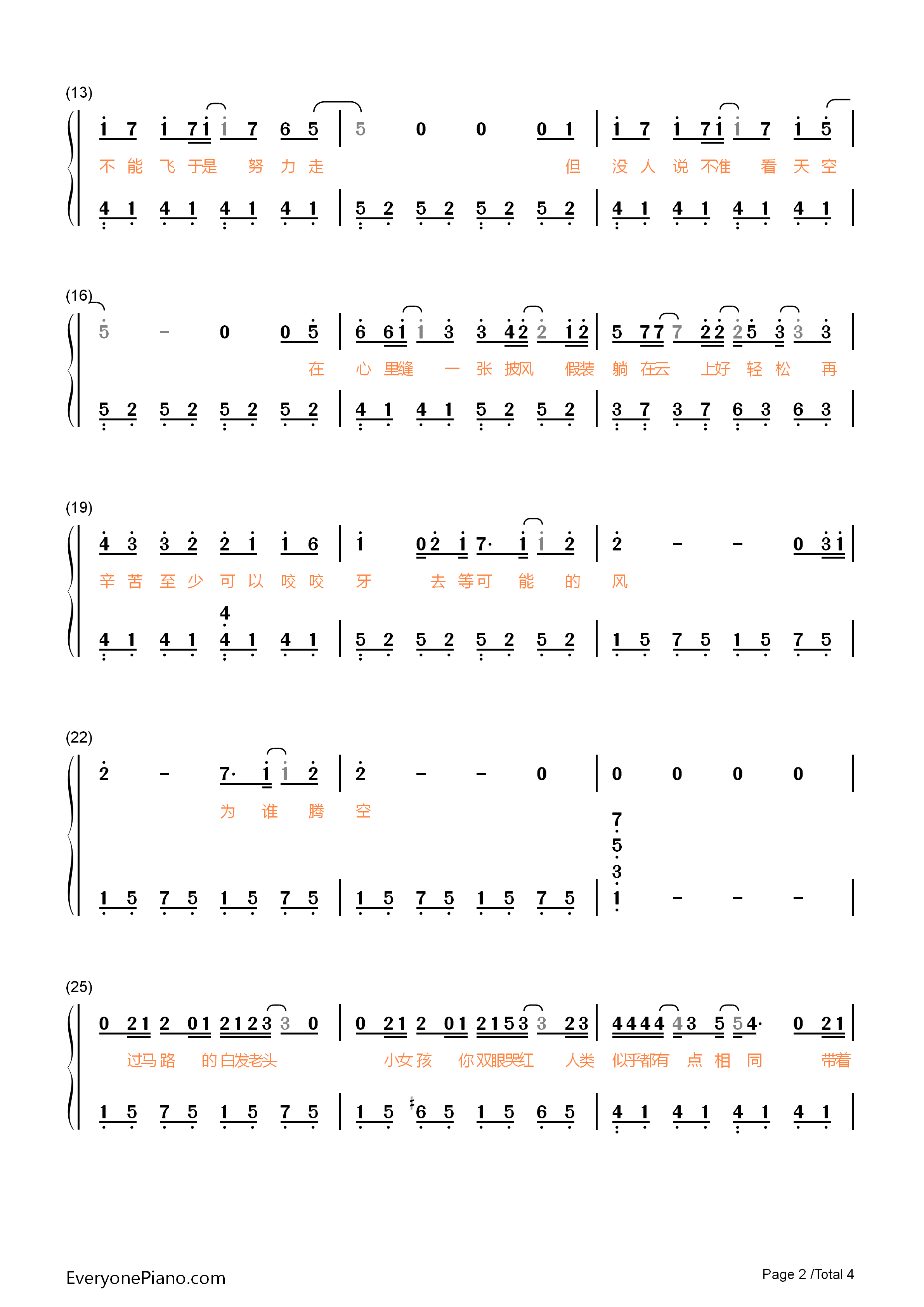 披风钢琴简谱_陈奕迅演唱