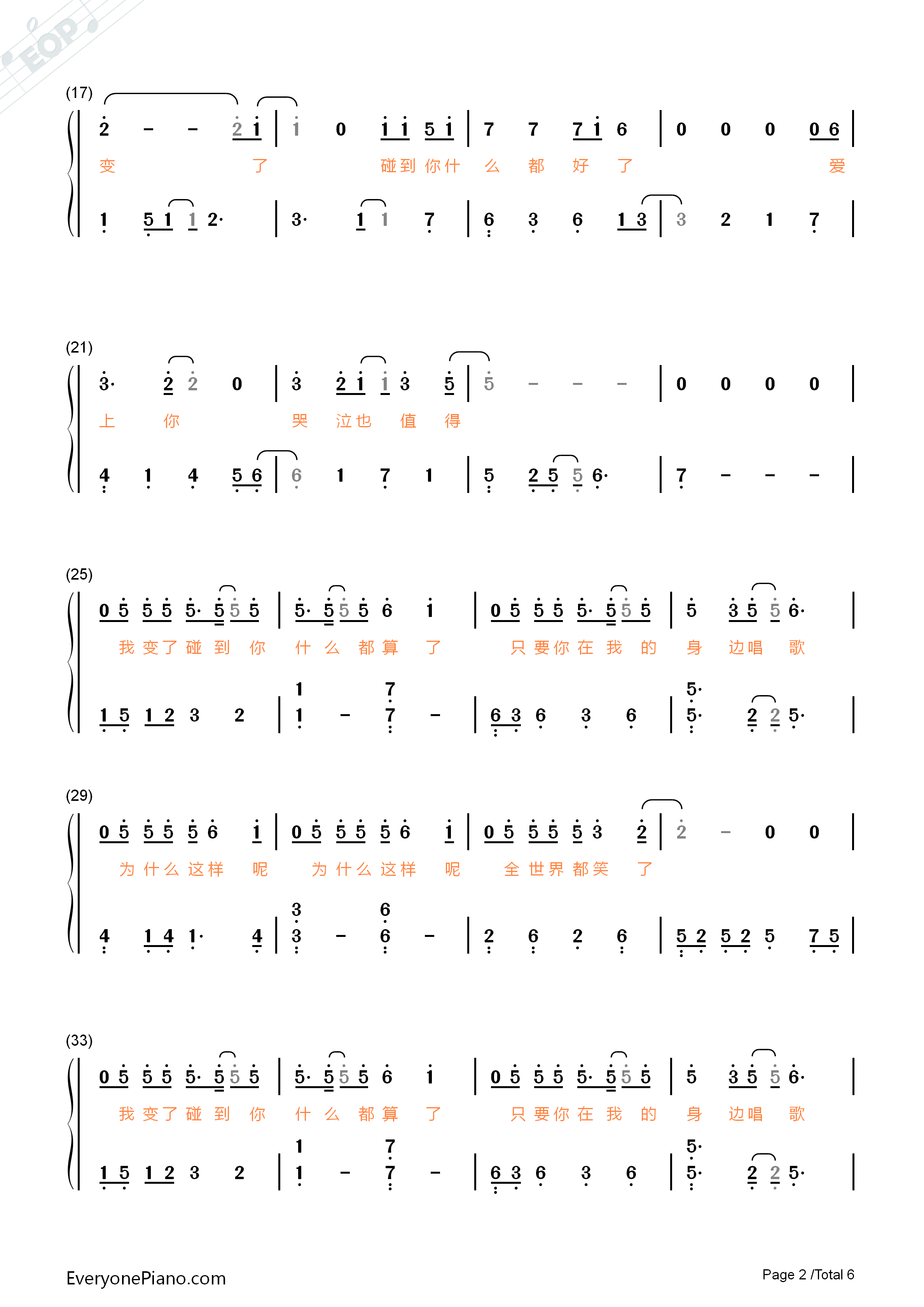 我变了钢琴简谱_李宇春演唱