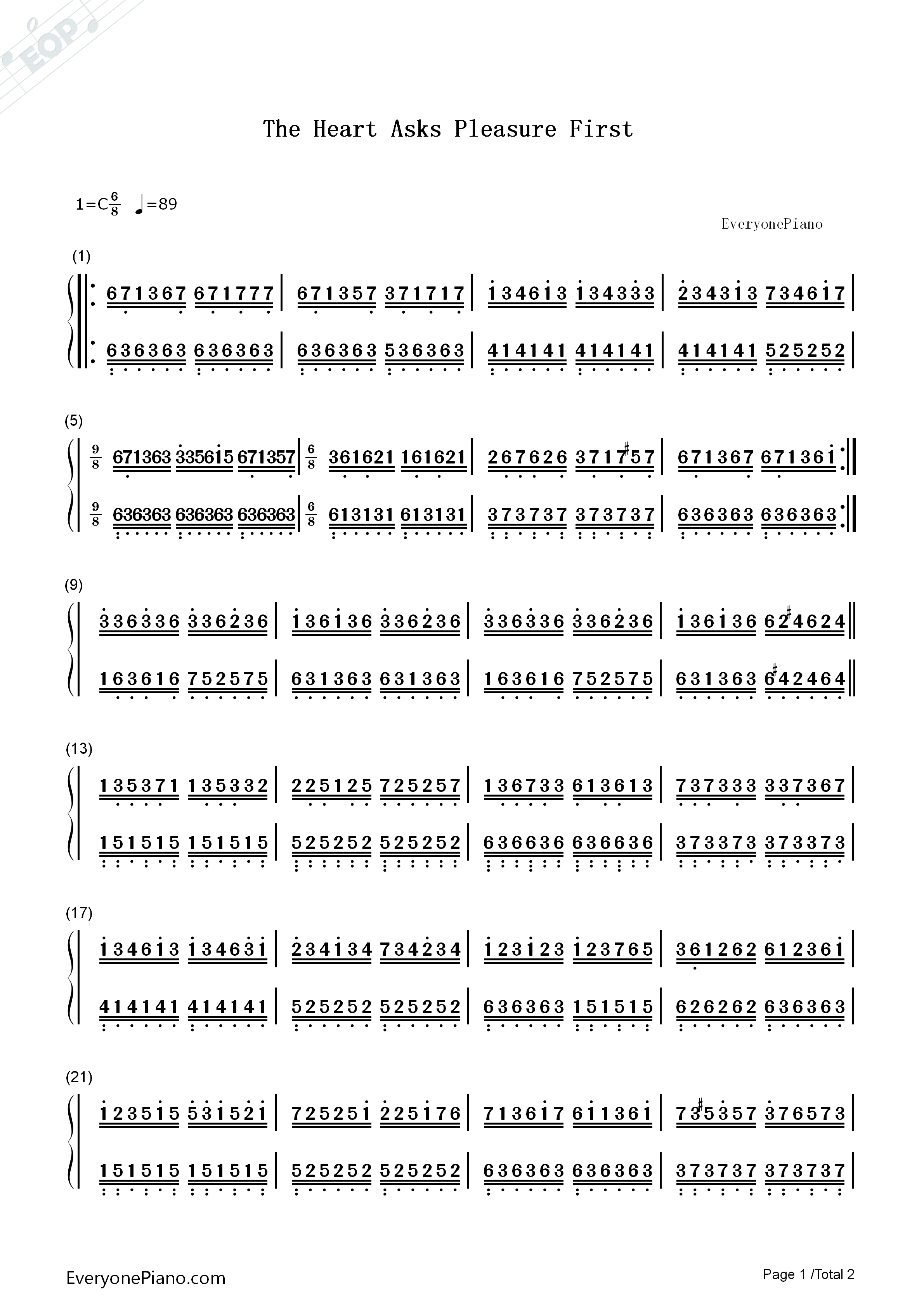 The_Heart_Asks_Pleasure_First钢琴简谱_Michael_Nyman演唱