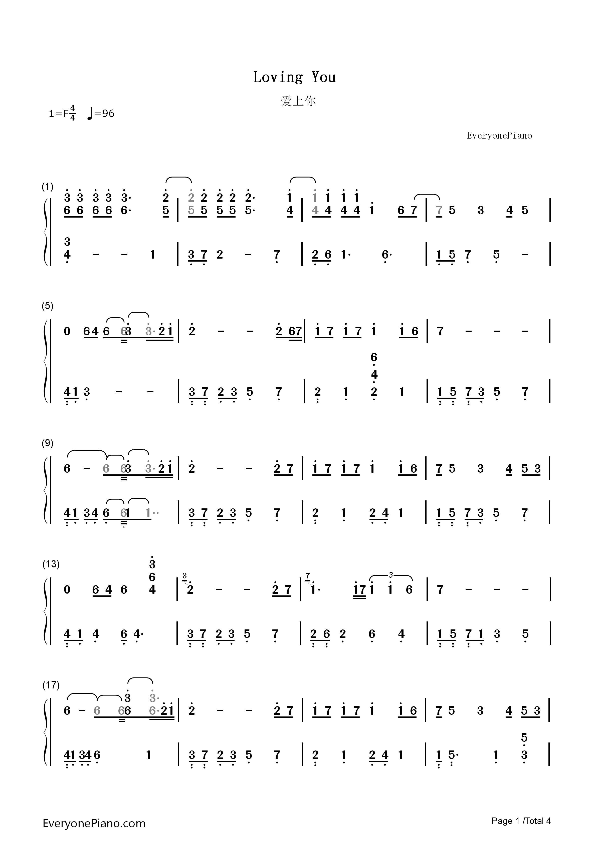 Loving_You钢琴简谱_Minnie_Riperton__蜜妮莱普顿演唱