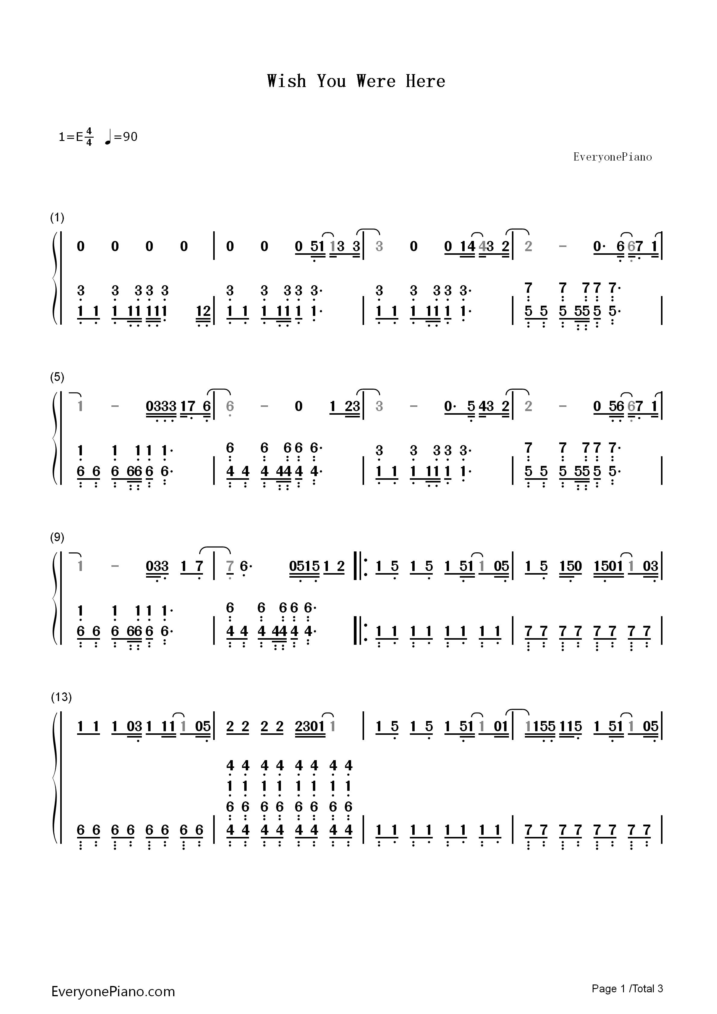 Wish_You_Were_Here钢琴简谱_艾薇儿__Avril_Lavigne演唱