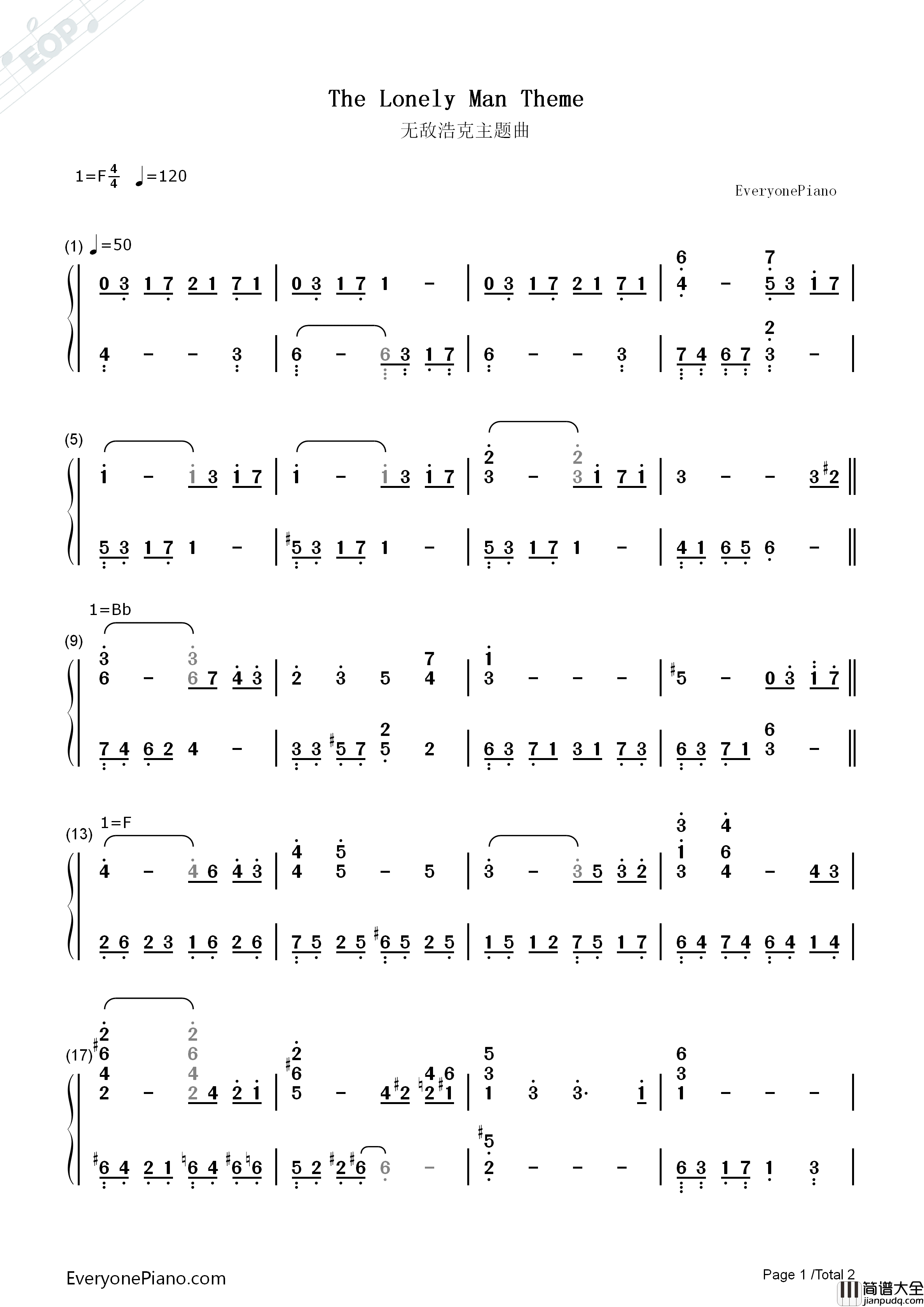 The_Lonely_Man_Theme钢琴简谱_Joe_Harnell演唱