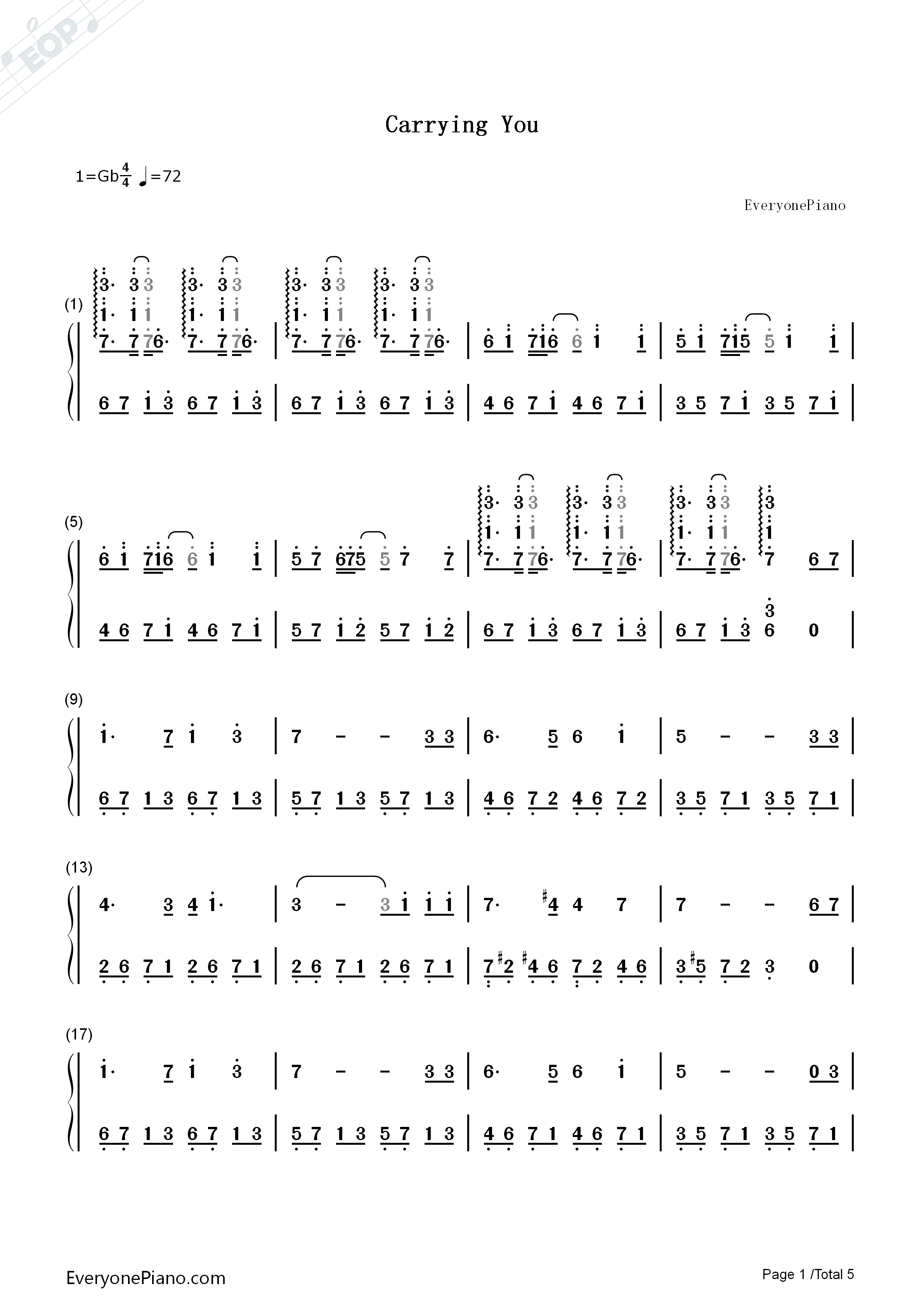 Carrying_You钢琴简谱_井上杏美演唱