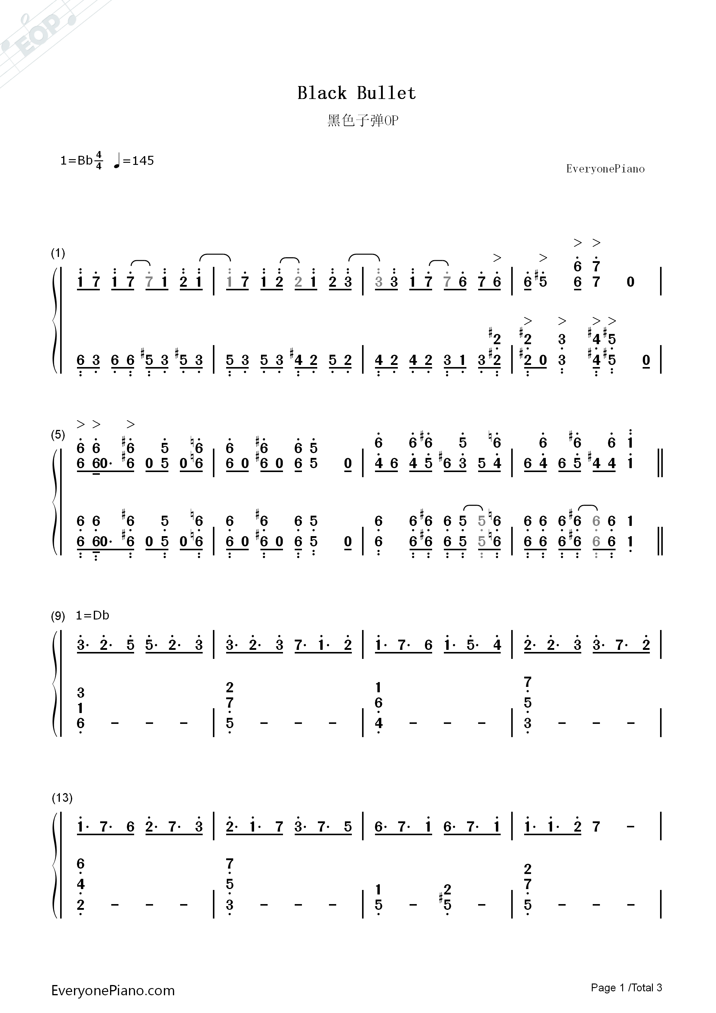 Black_Bullet钢琴简谱_FripSide演唱