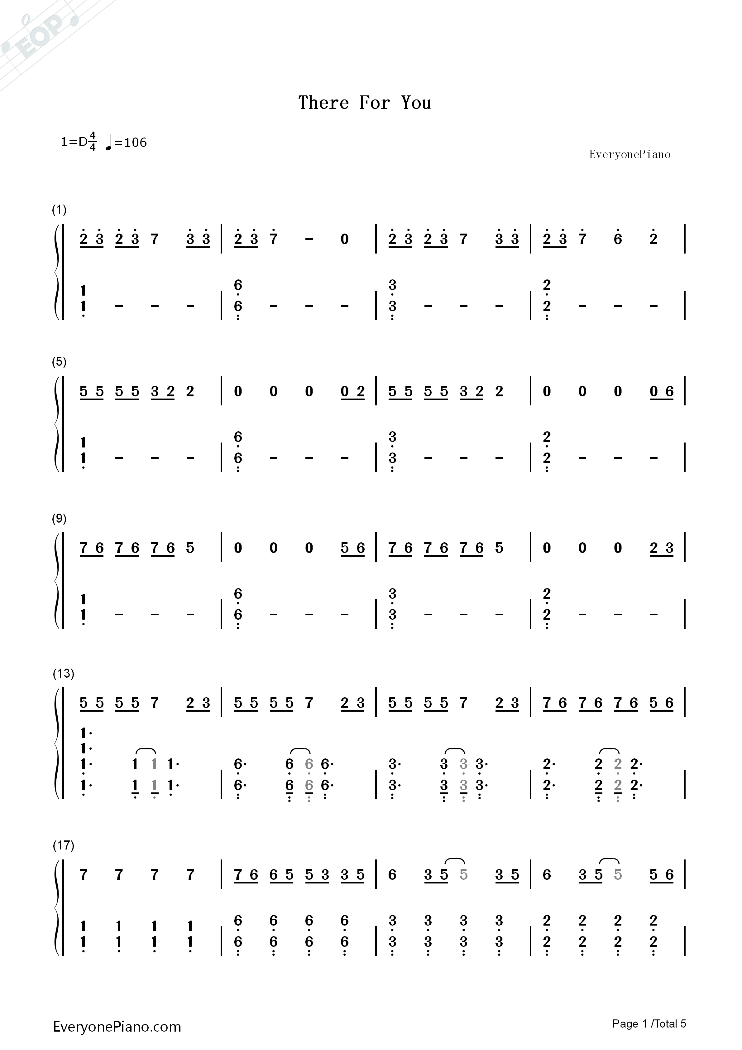 There_for_You钢琴简谱_Martin_Garrix演唱