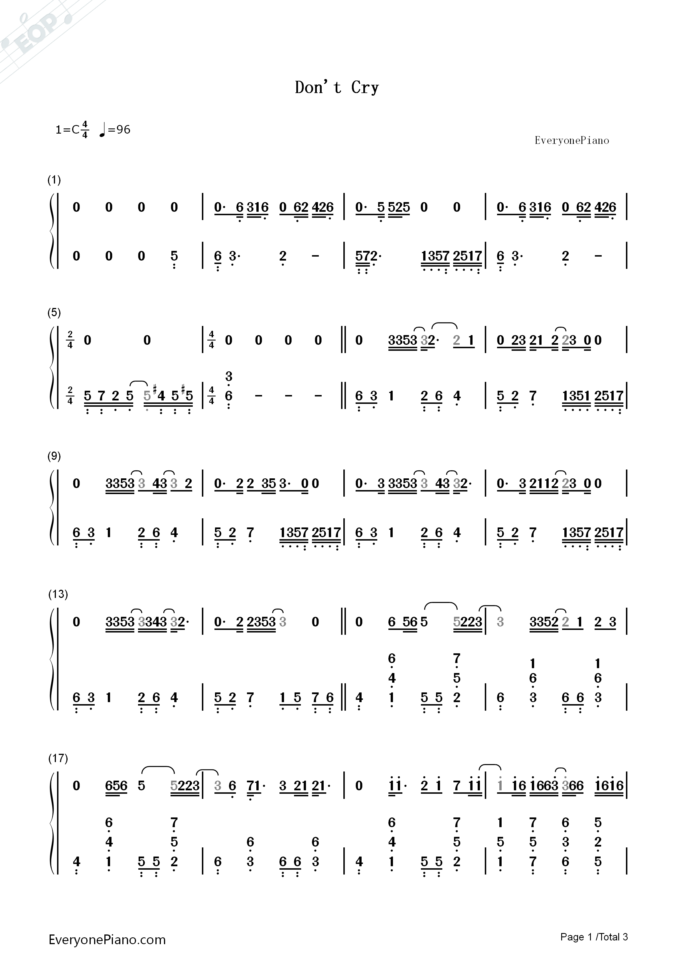 Don't_cry钢琴简谱_Guns_N'_Roses演唱