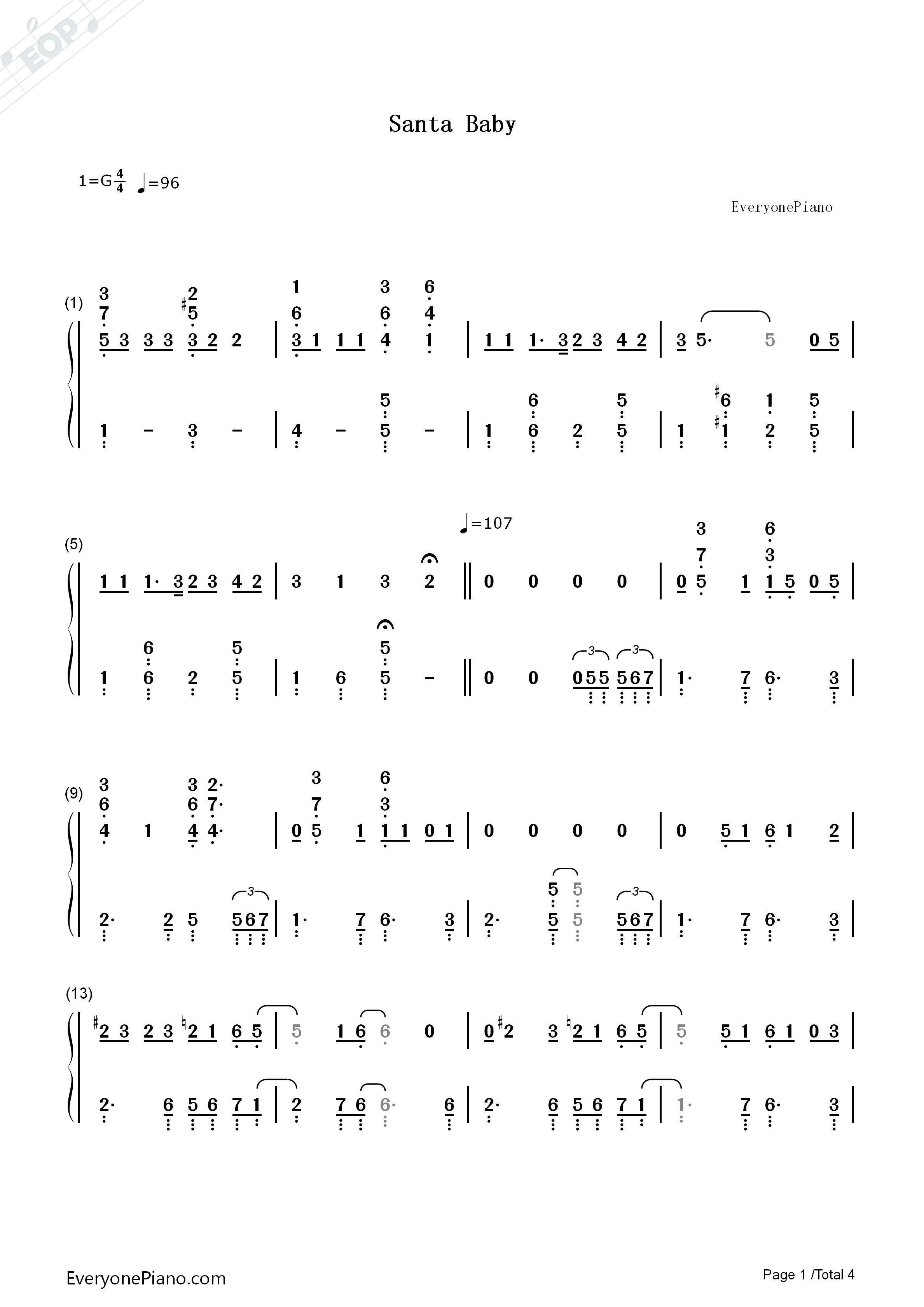 Santa_Baby钢琴简谱_Eartha_Kitt演唱