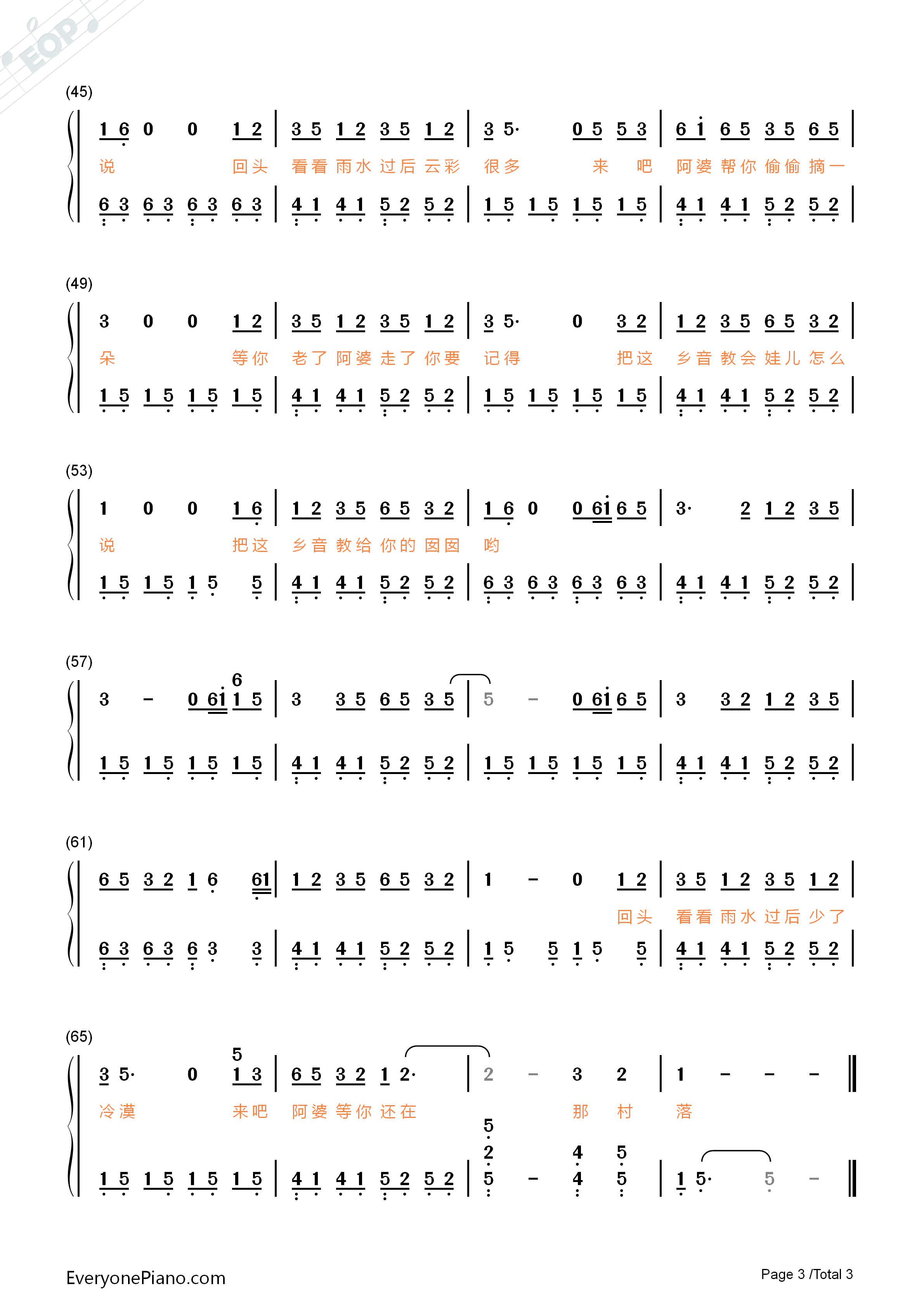 阿婆说钢琴简谱_陈一发儿演唱