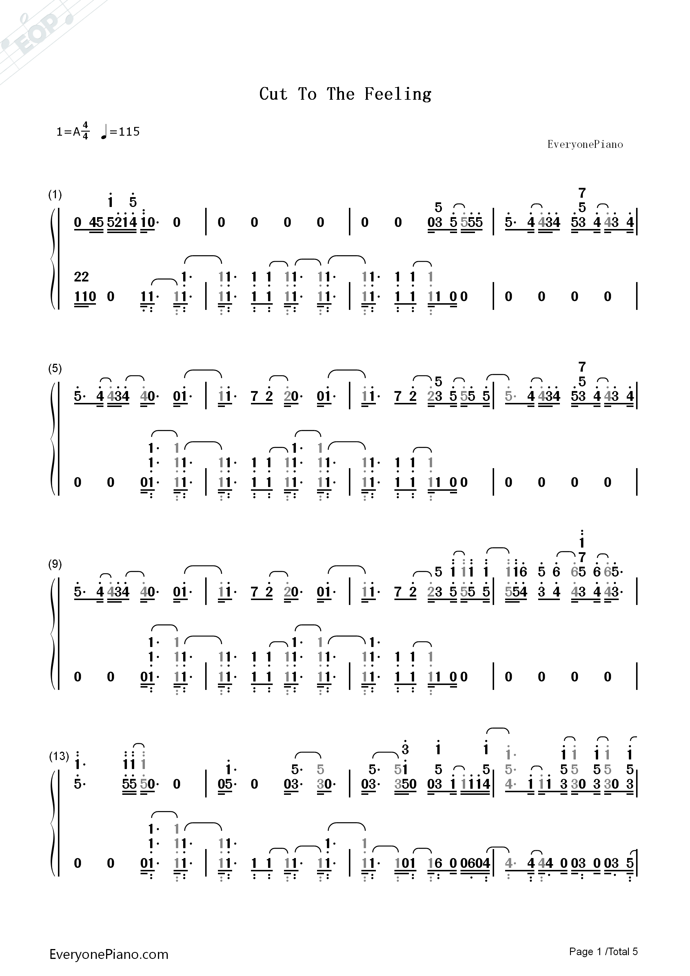 Cut_To_The_Feeling钢琴简谱_Carly_Rae_Jepsen演唱