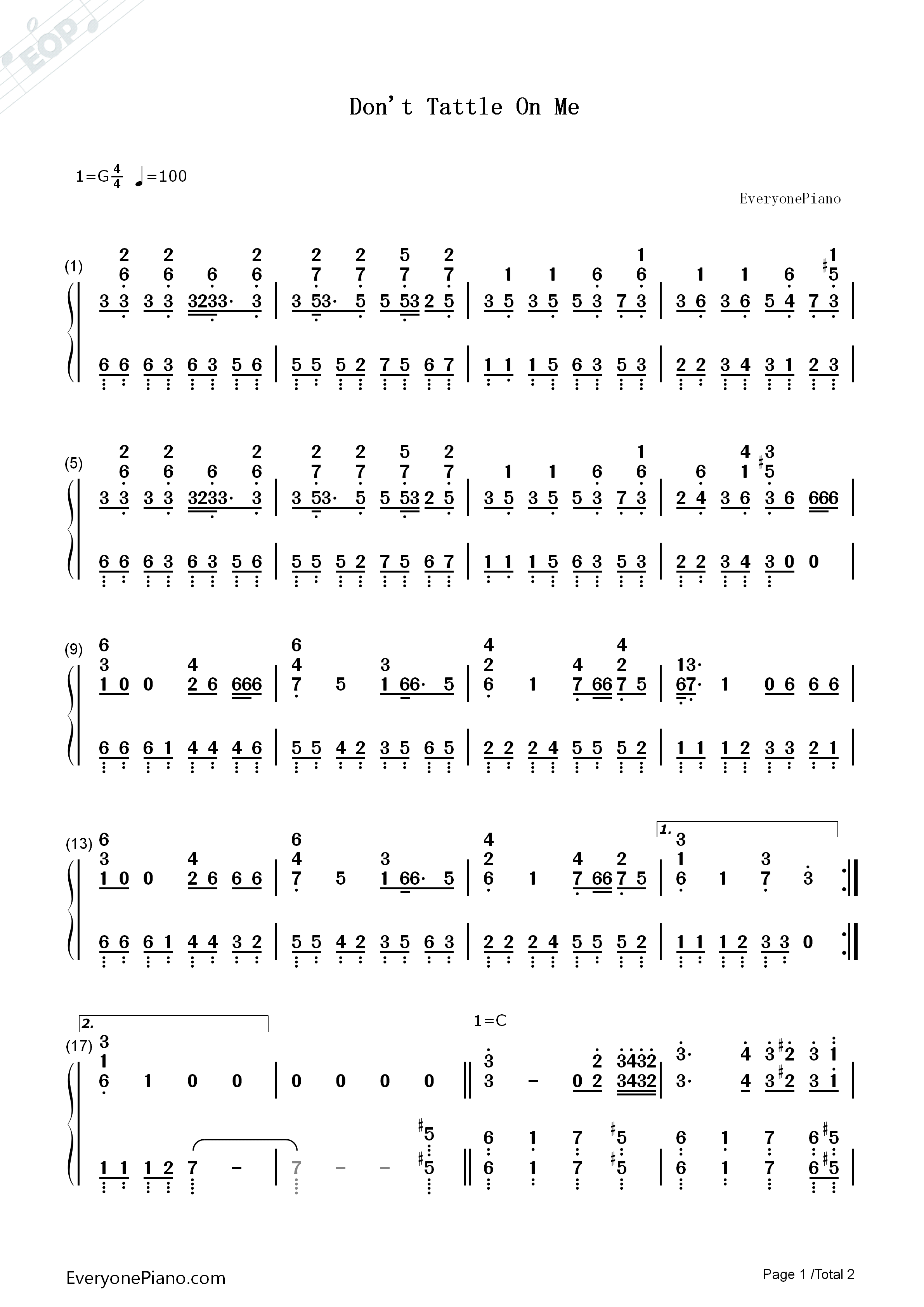 Don't_Tattle_On_Me钢琴简谱_The_Living_Tombstone演唱