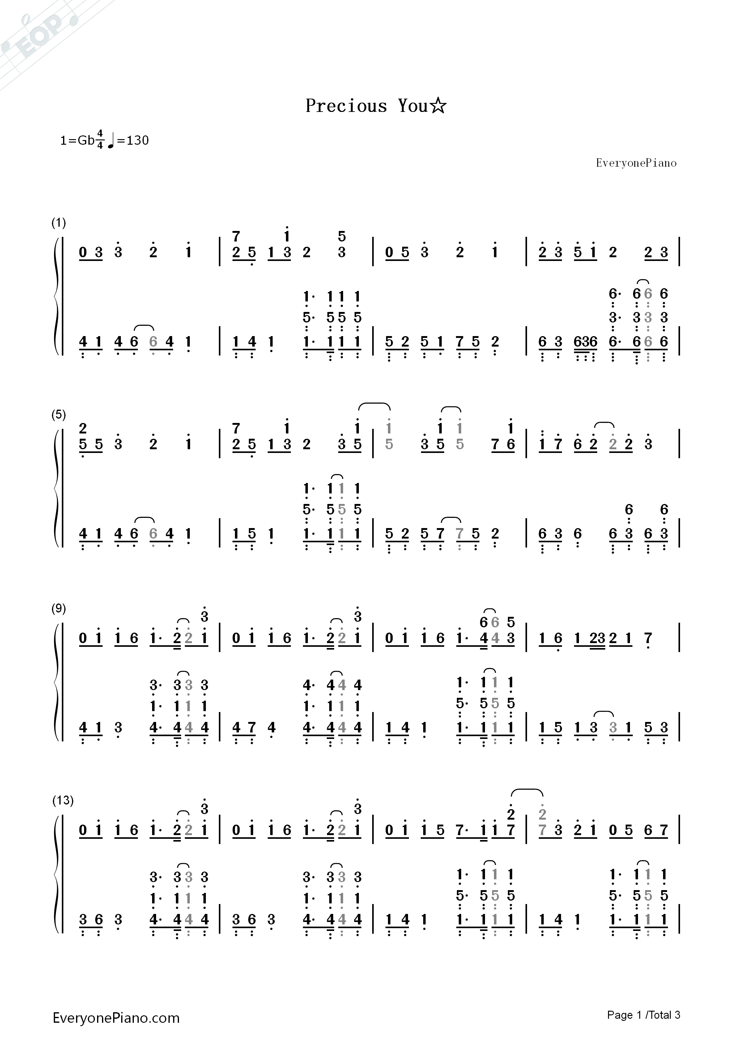 Precious_You钢琴简谱_藤田茜_宫本侑芽_小泽亚李演唱