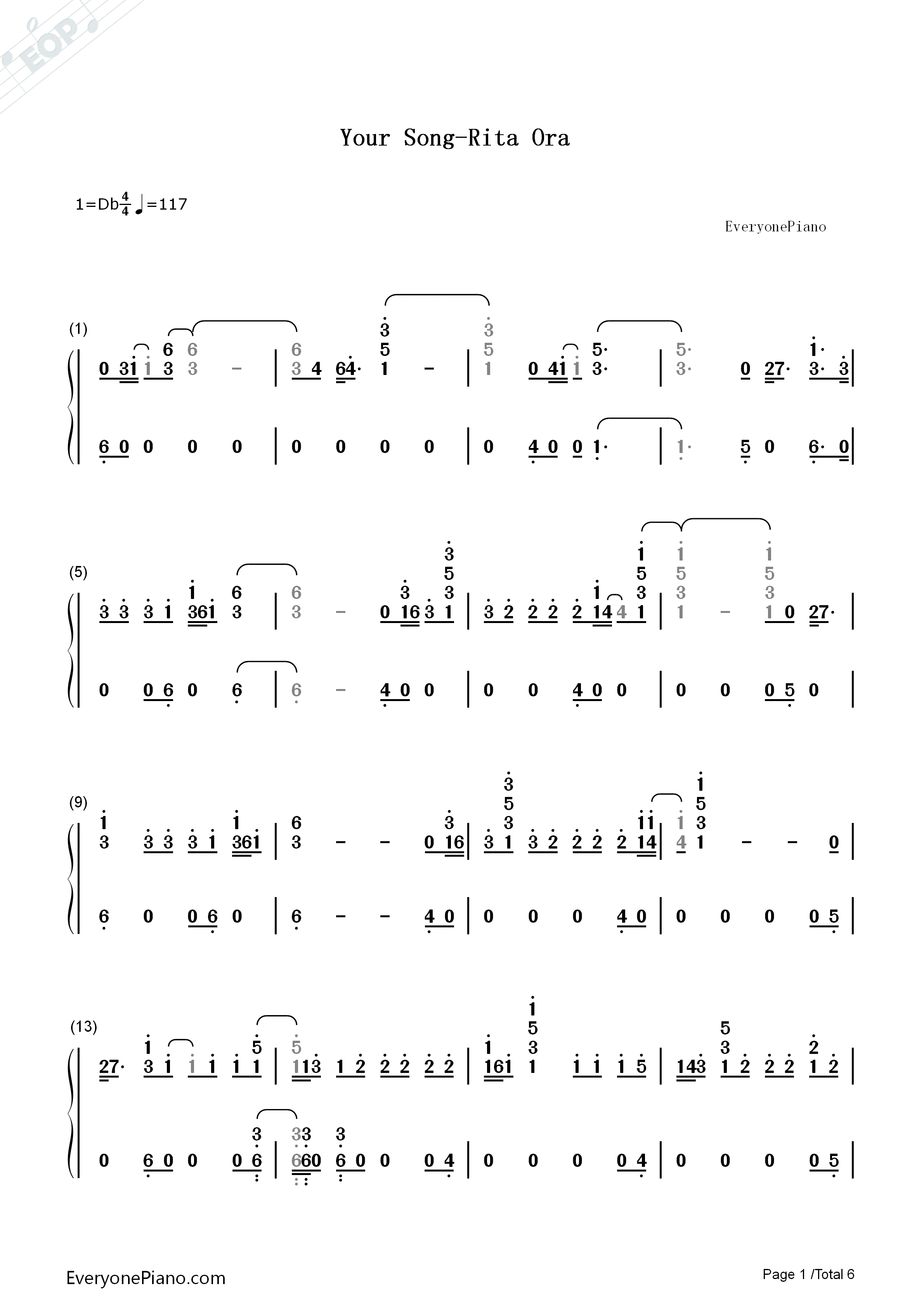 Your_Song钢琴简谱_Rita_Ora演唱