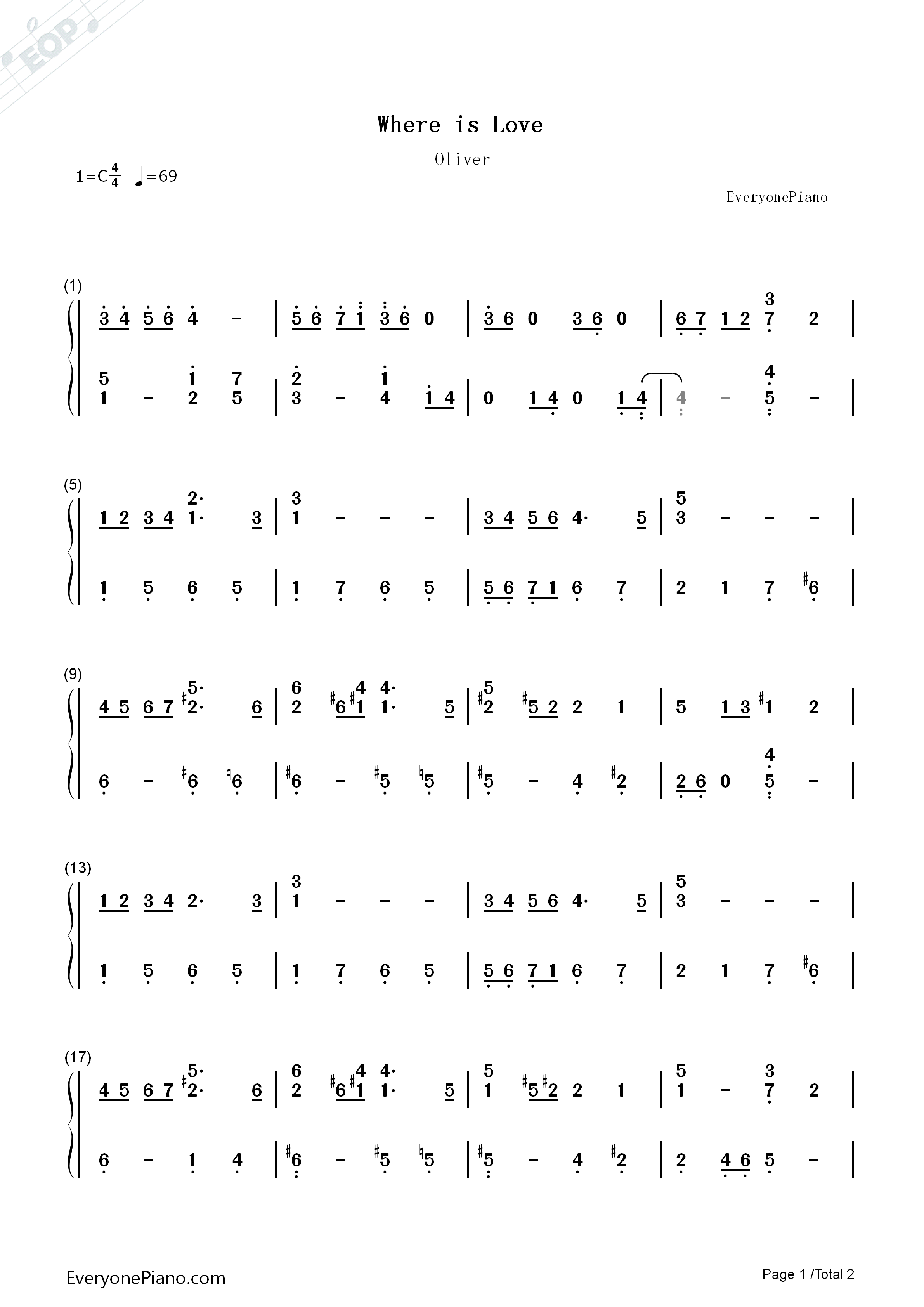 Where_is_love钢琴简谱_Joseph_McManners__Mark_Lester演唱