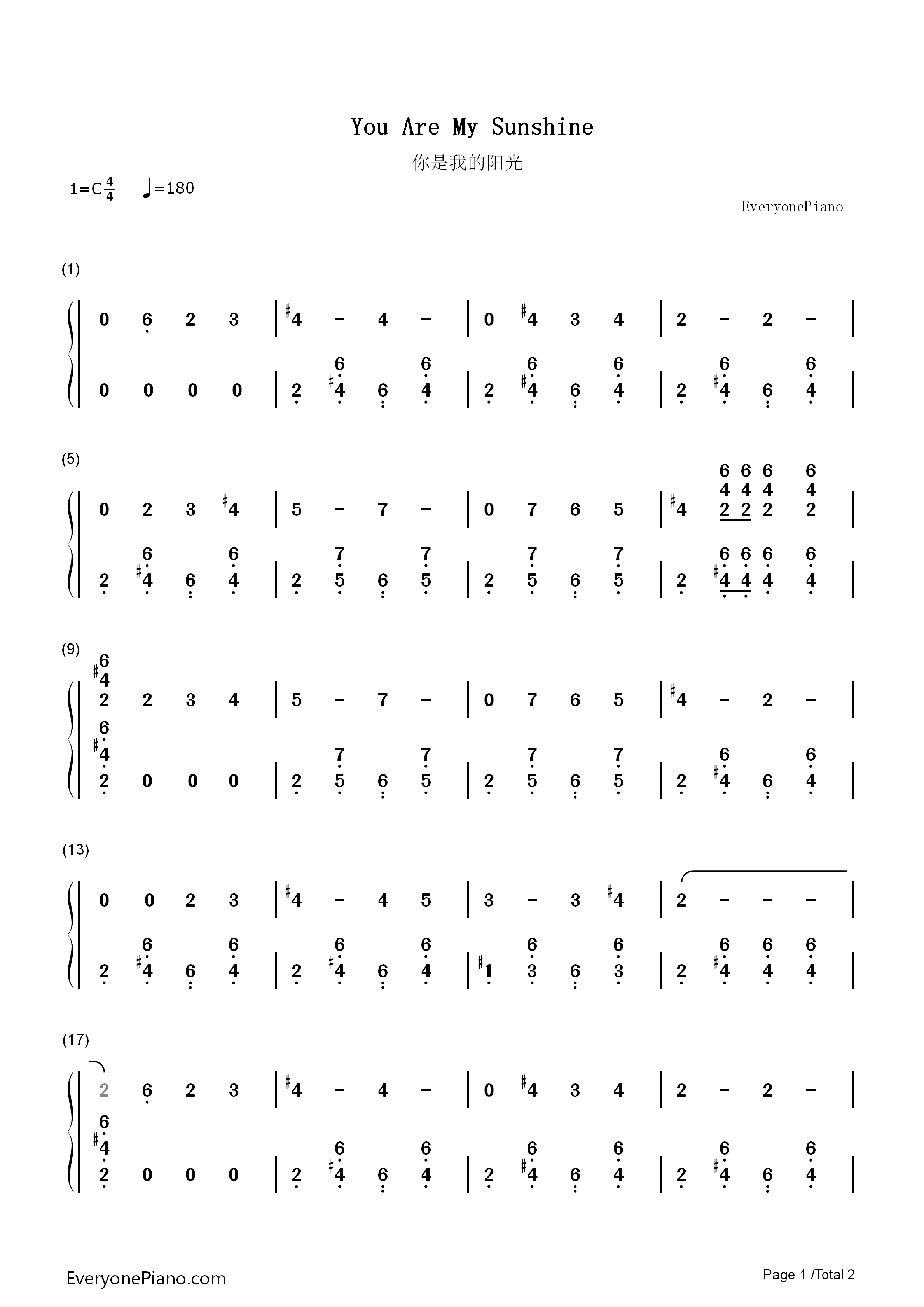 You_Are_My_Sunshine钢琴简谱_Jimmie_Davis演唱