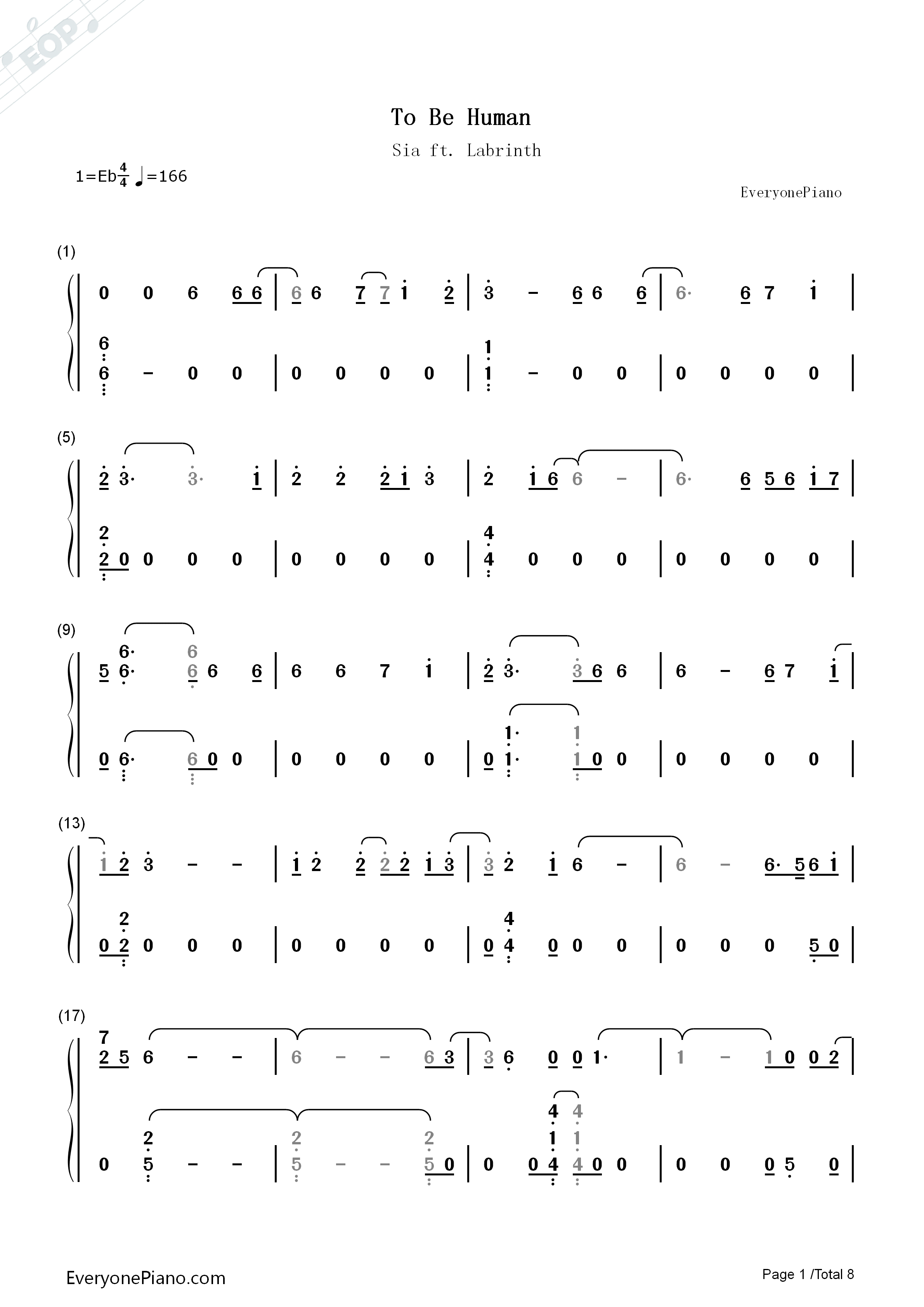 To_Be_Human钢琴简谱_Sia_ft._Labrinth演唱