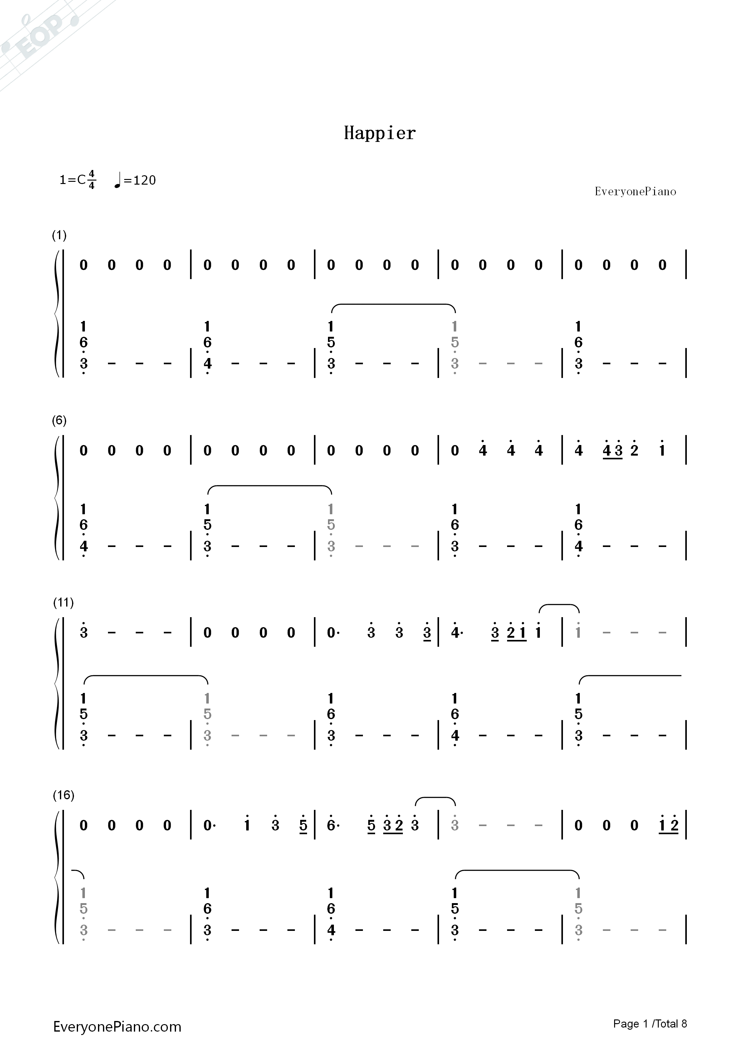 Happier钢琴简谱_Ed_Sheeran演唱