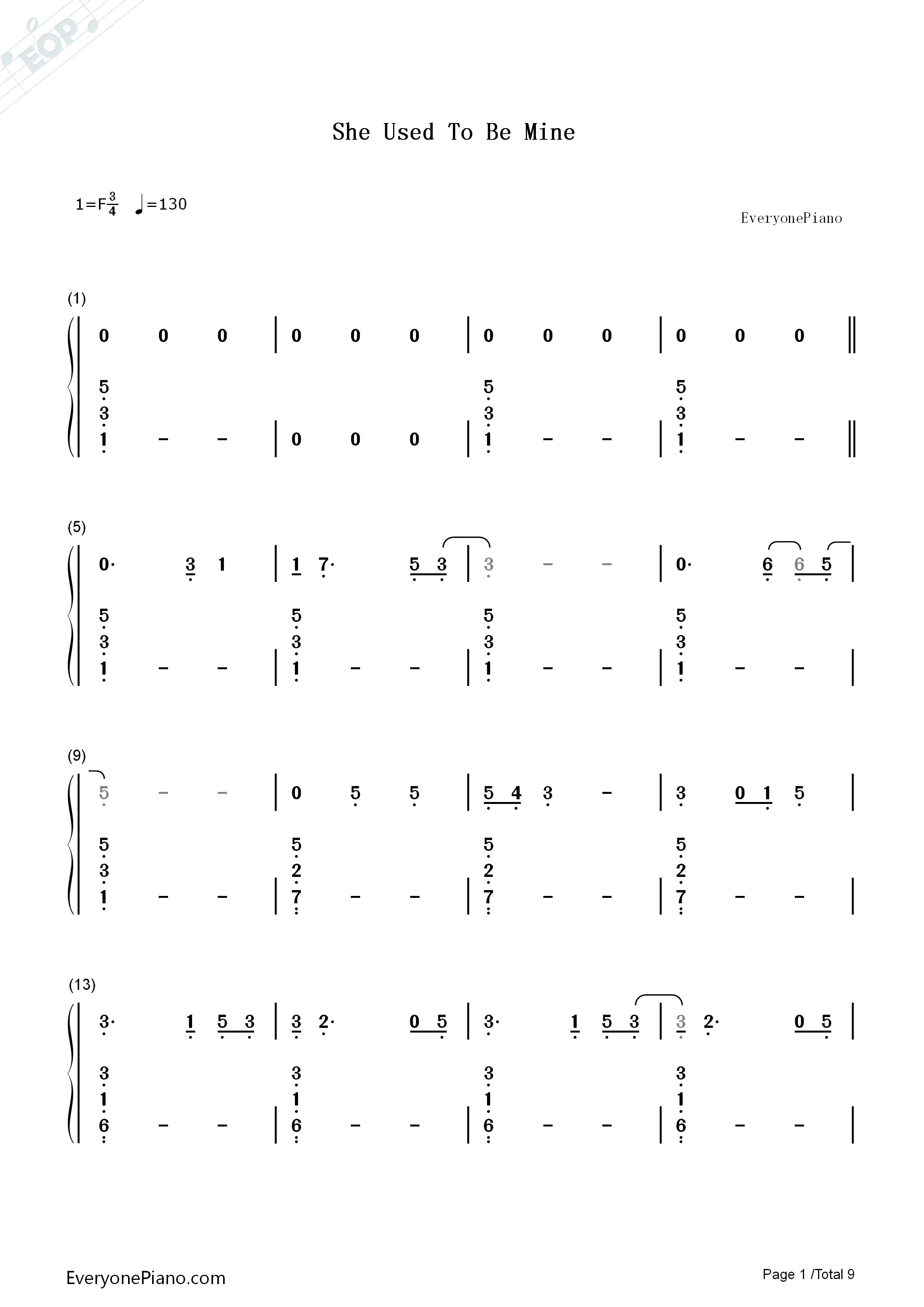 She_Used_To_Be_Mine钢琴简谱_Sara_Bareilles演唱