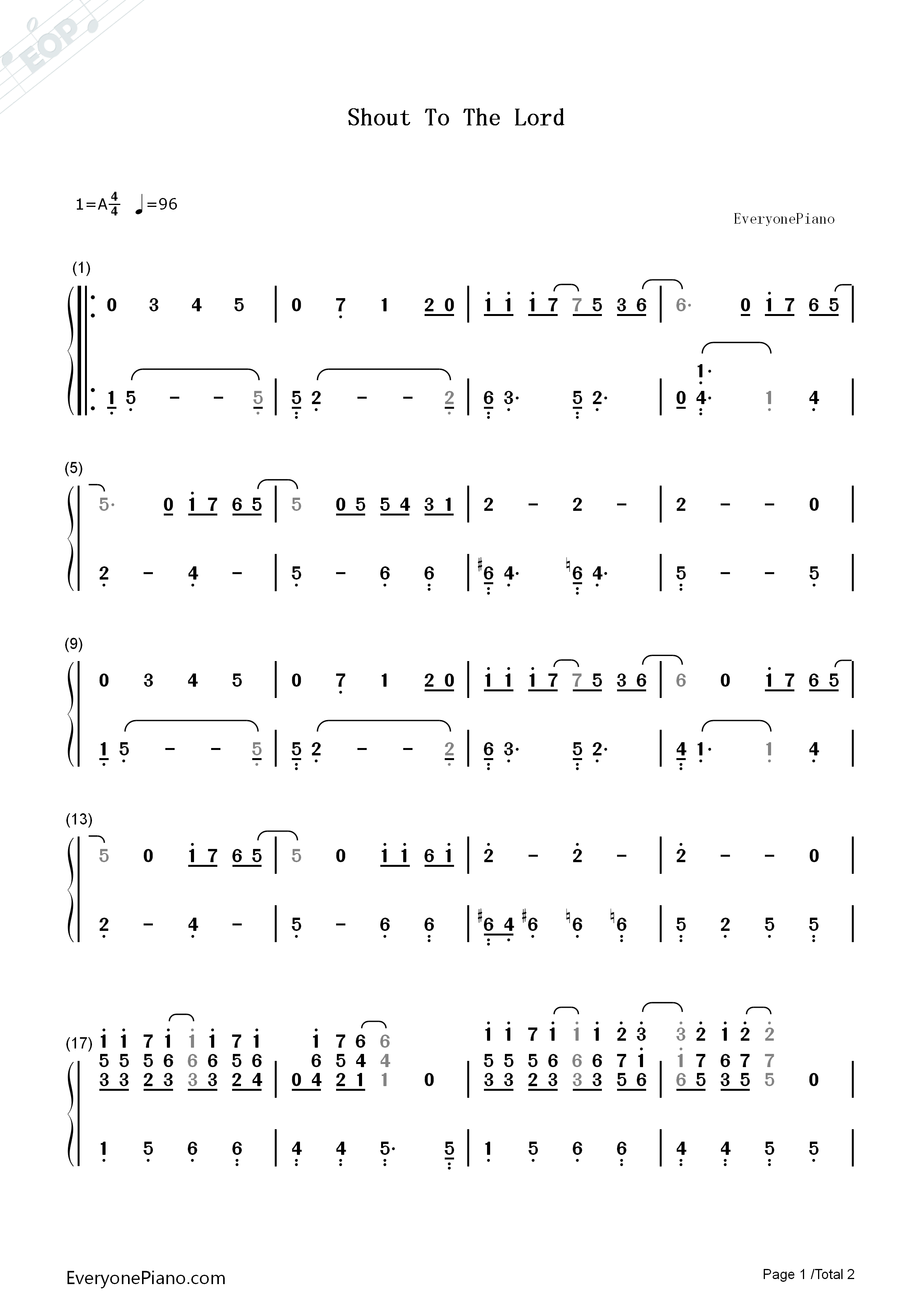 Shout_to_the_Lord钢琴简谱_Hillsong演唱