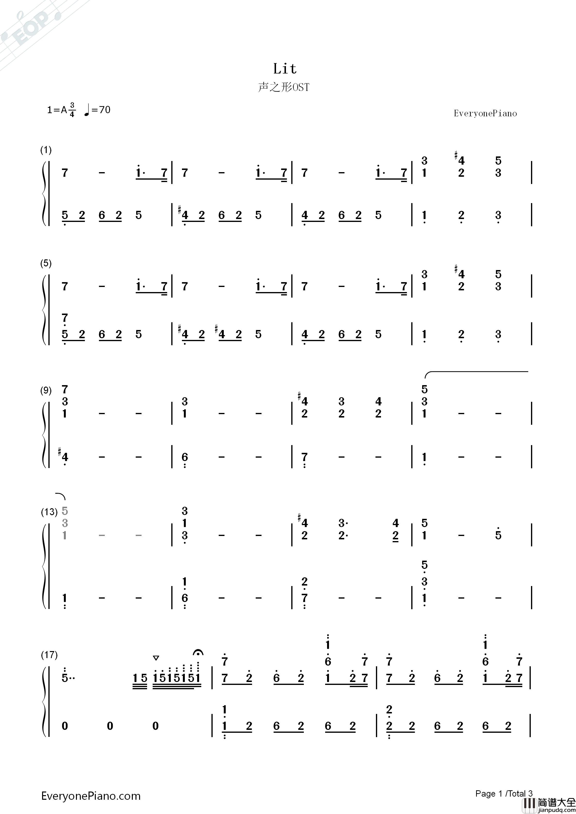 Lit钢琴简谱_牛尾宪辅演唱