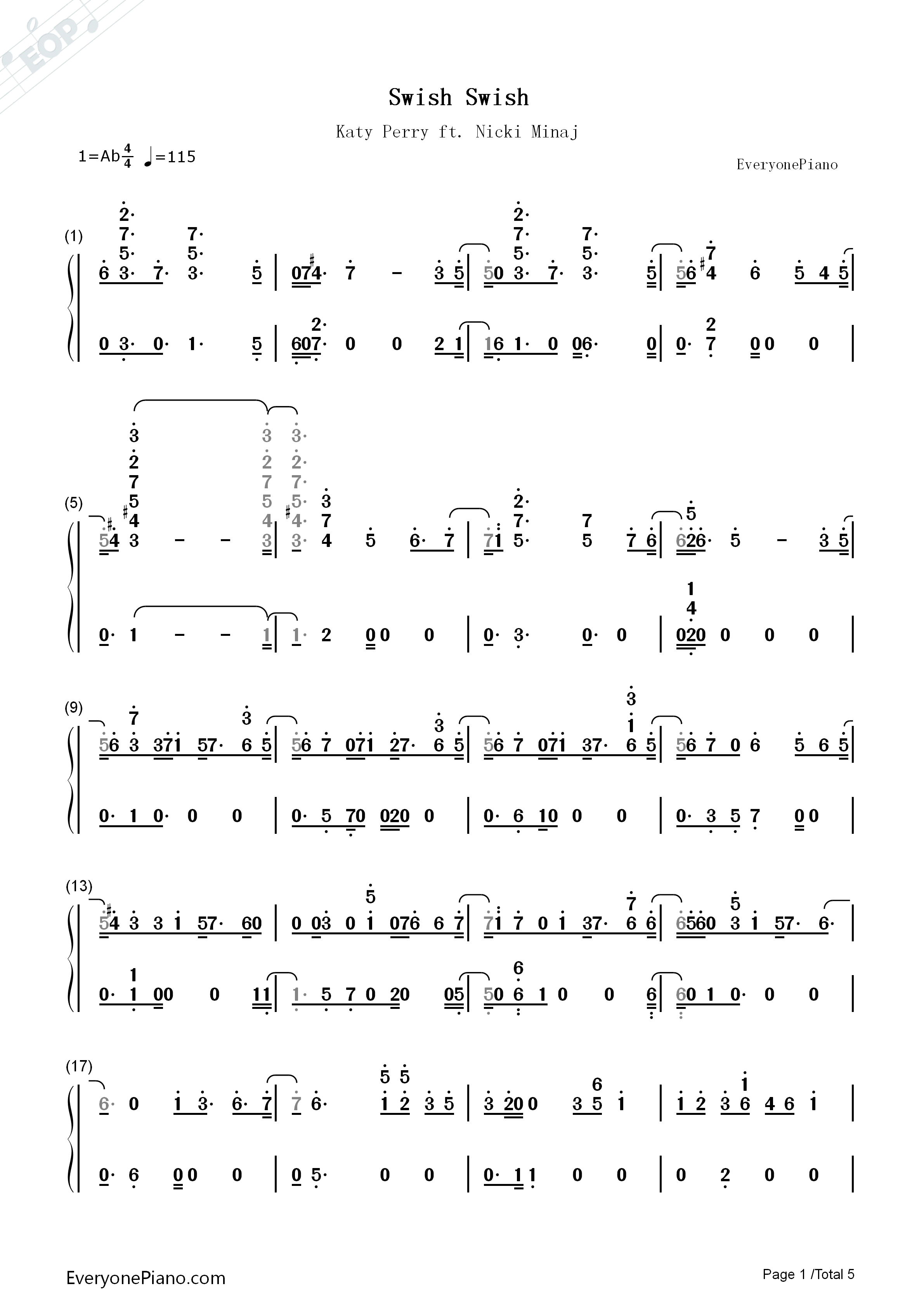 Swish_Swish钢琴简谱_Katy_Perry_ft_Nicki_Minaj演唱