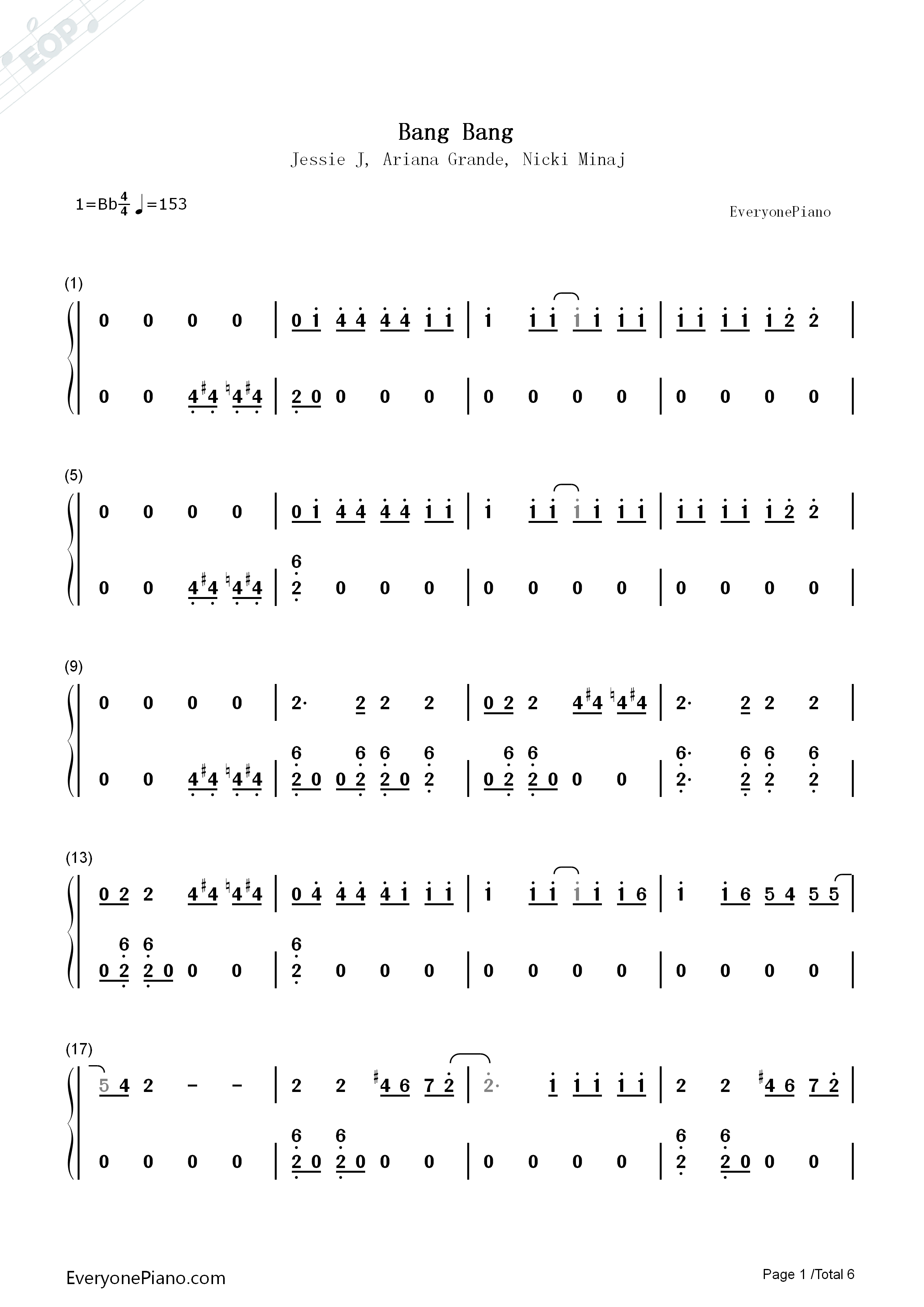Bang_Bang钢琴简谱_Jessie_J_&_Ariana_Grande_&_Nicki_Minaj演唱