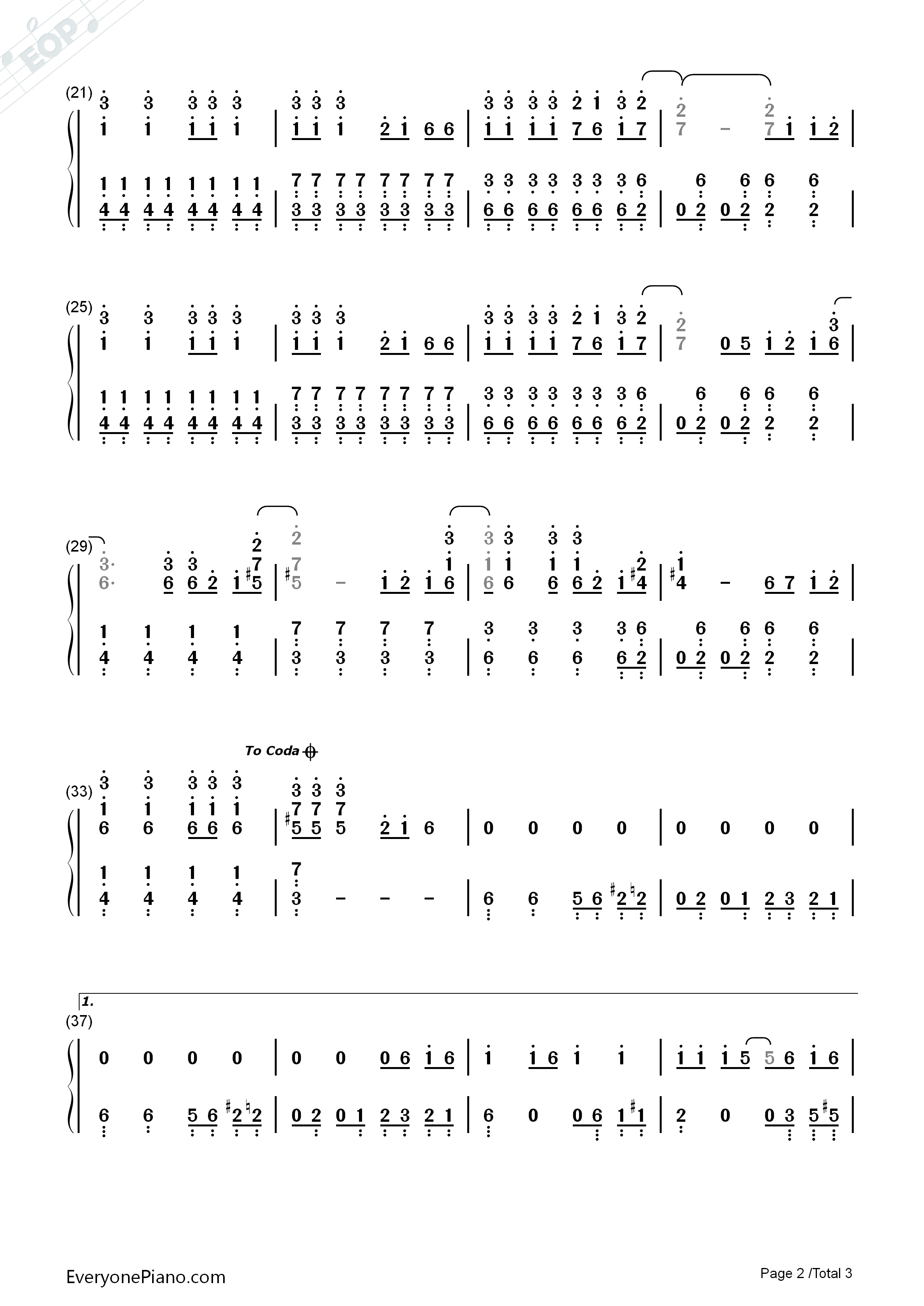 Runaway_Baby_钢琴简谱_Bruno_Mars演唱