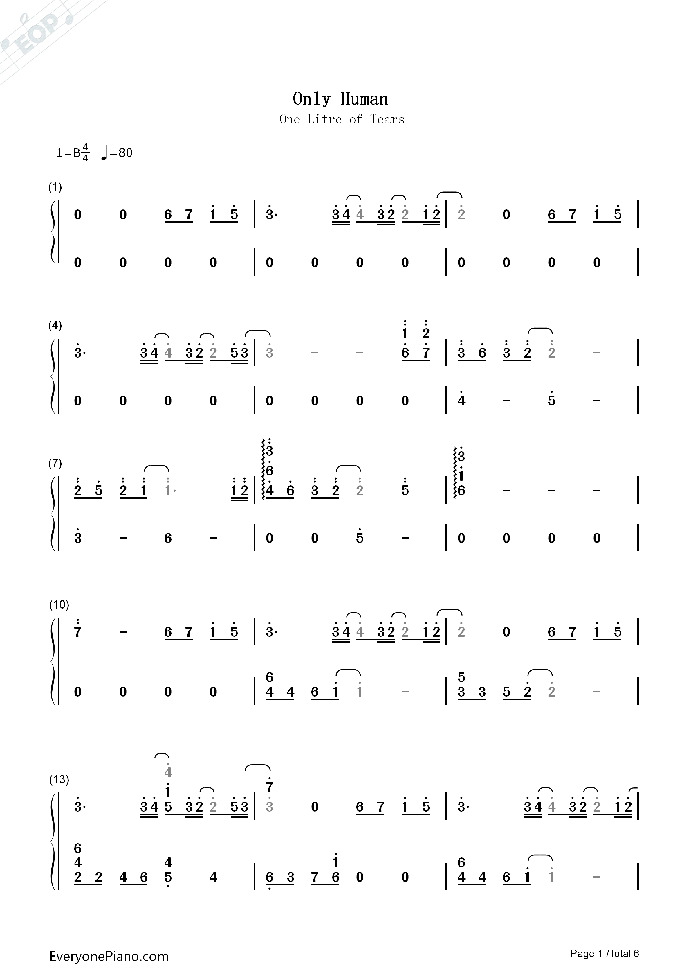 Only_Human钢琴简谱_K(姜尹成)演唱