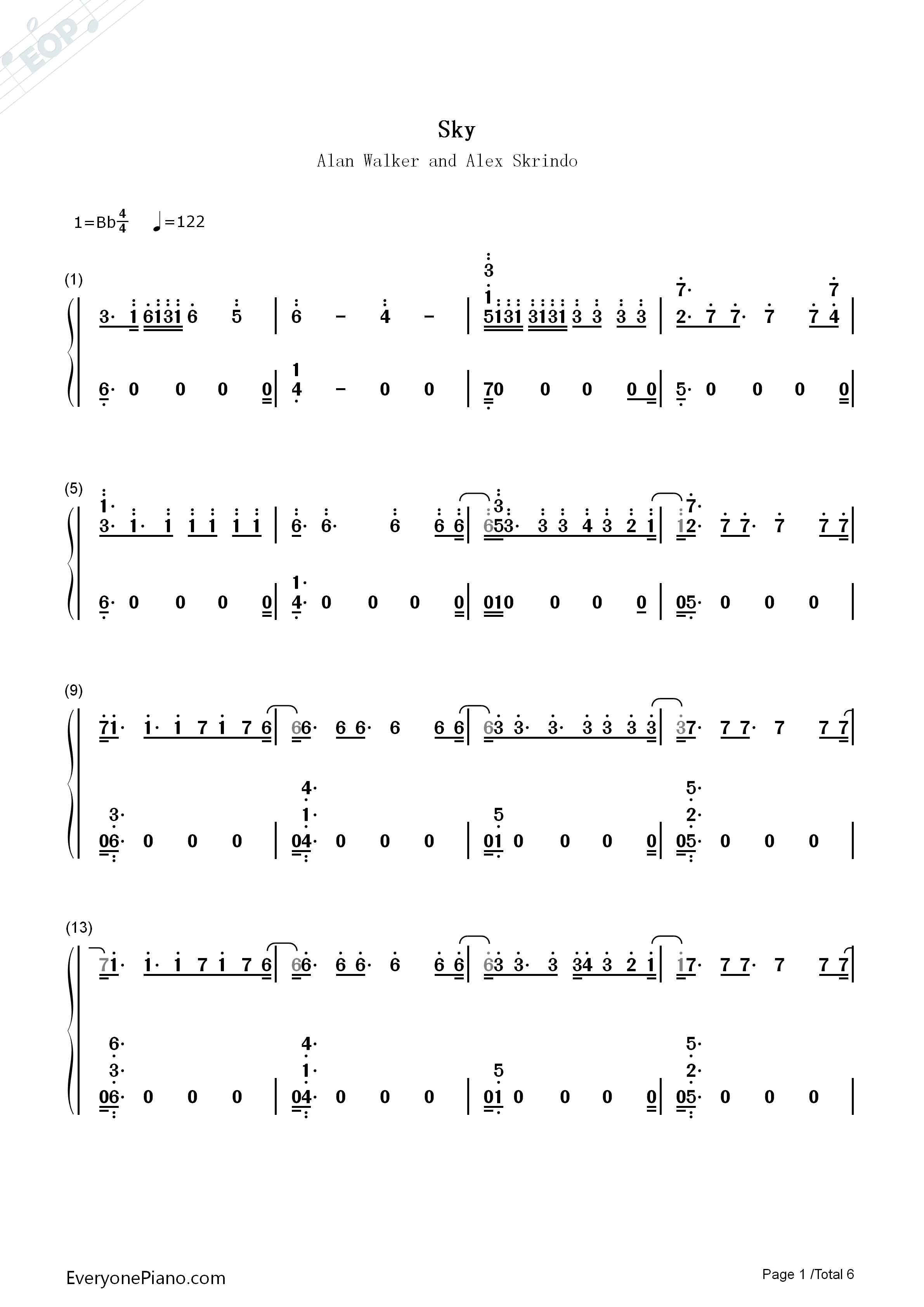 Sky钢琴简谱_Alan_Walker_and_Alex_Skrindo演唱