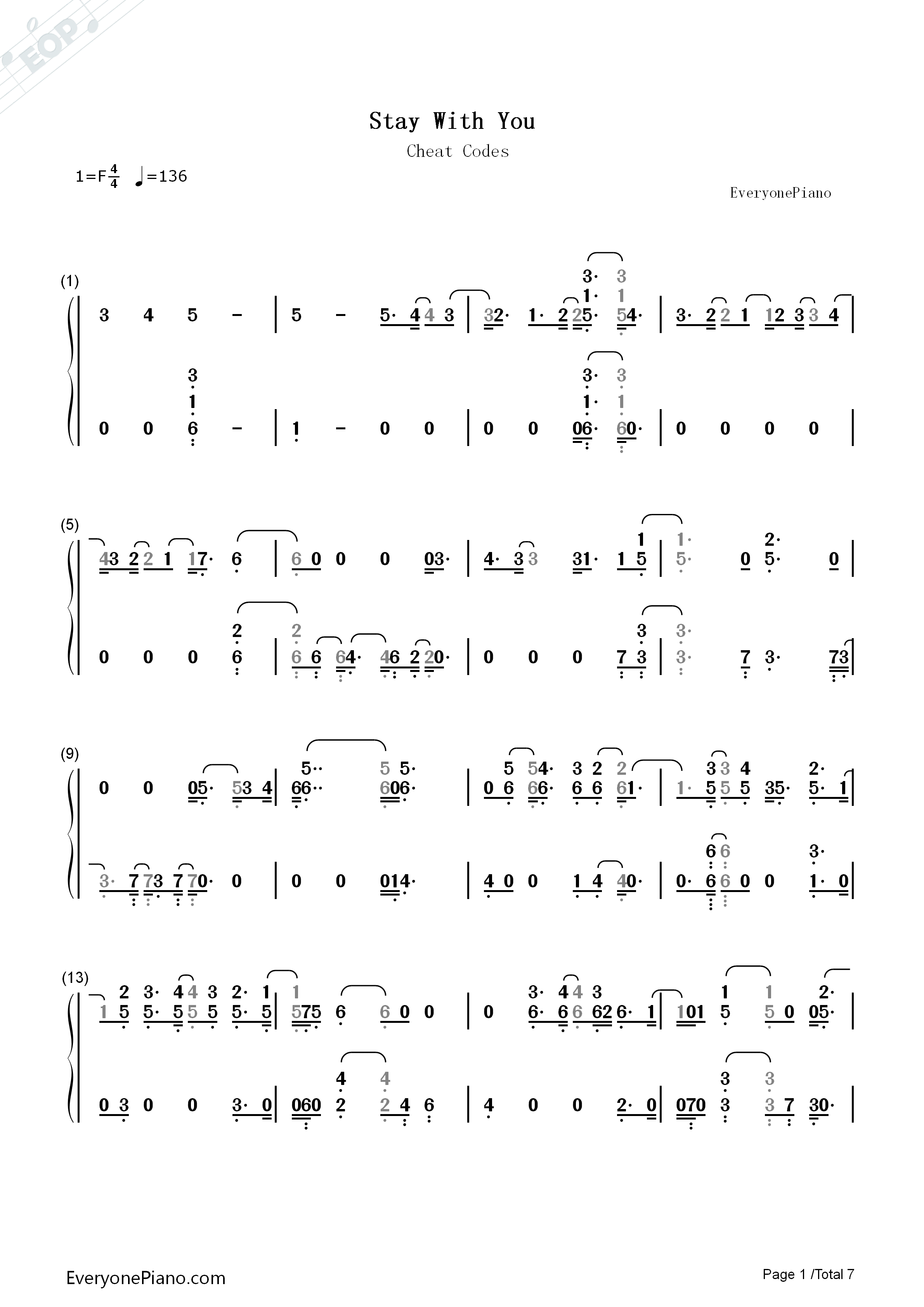 Stay_With_You钢琴简谱_Cheat_Codes演唱