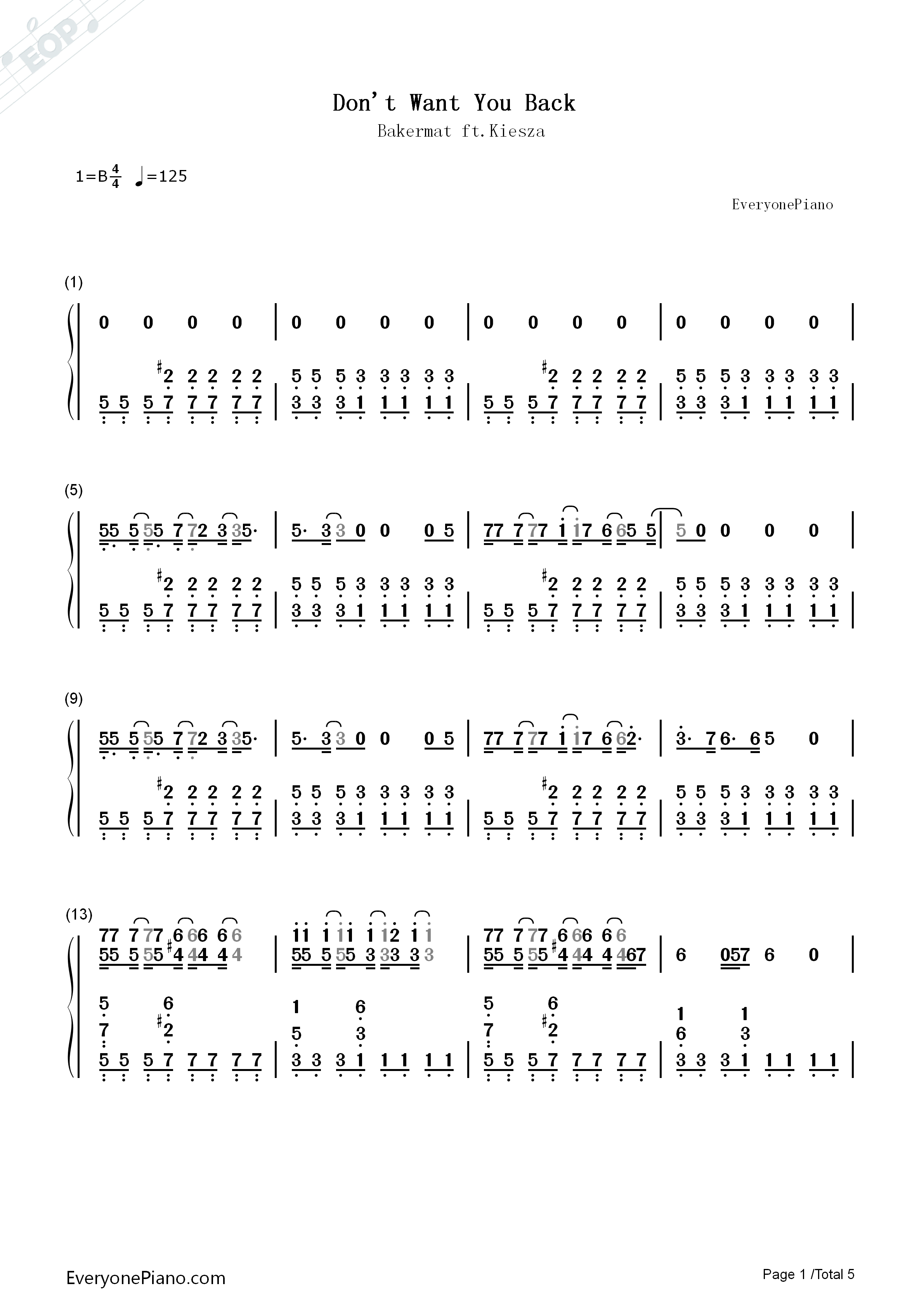 Don't_Want_You_Back钢琴简谱_Bakermat演唱