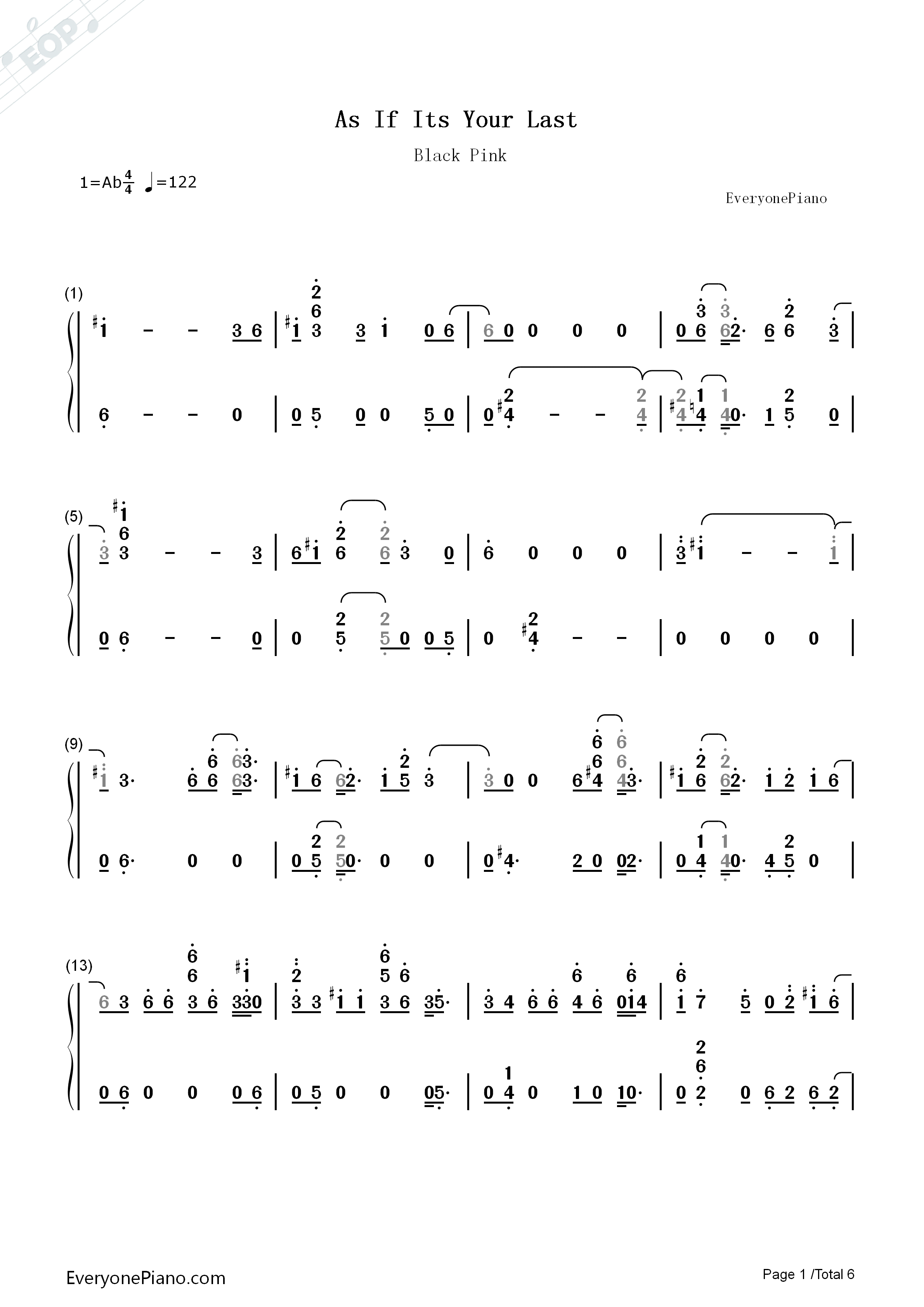 As_If_It's_Your_Last钢琴简谱_Black_Pink演唱