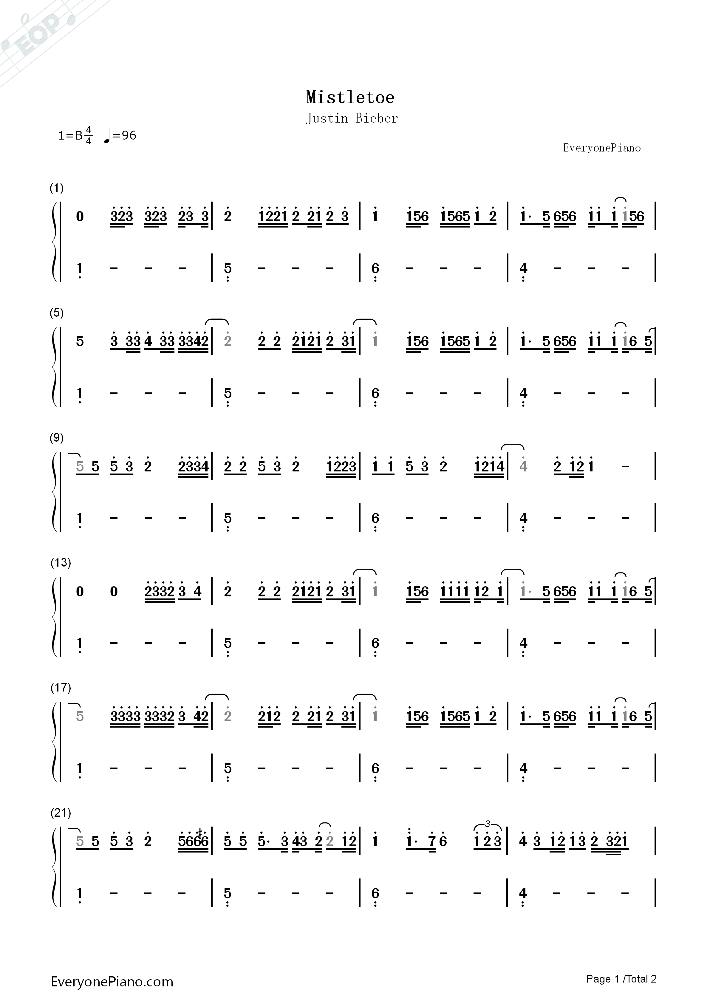 Mistletoe钢琴简谱_Justin_Bieber演唱