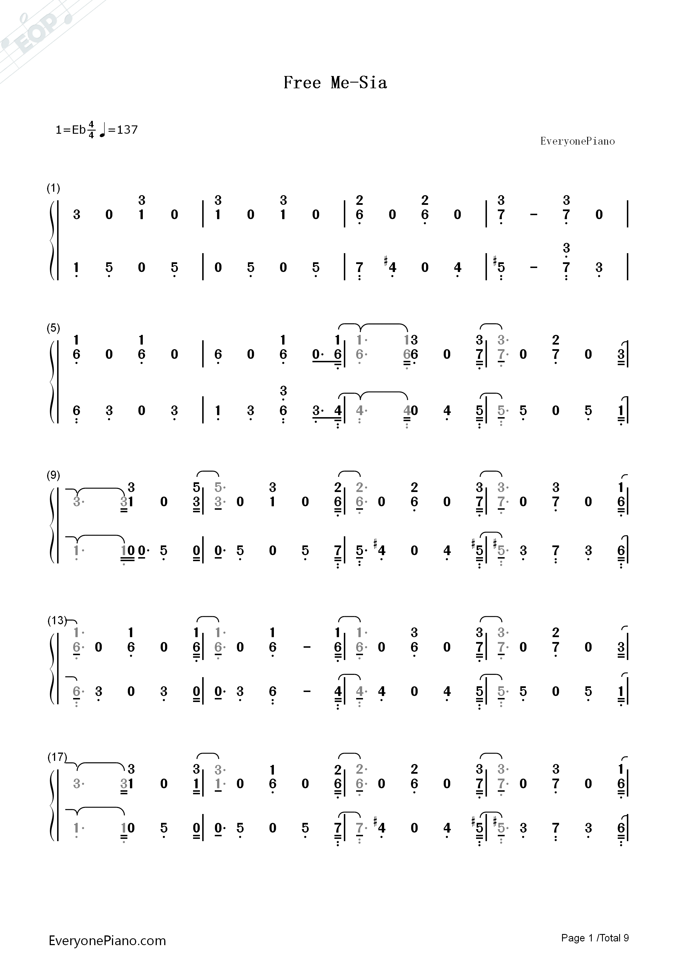 Free_Me钢琴简谱_Sia演唱