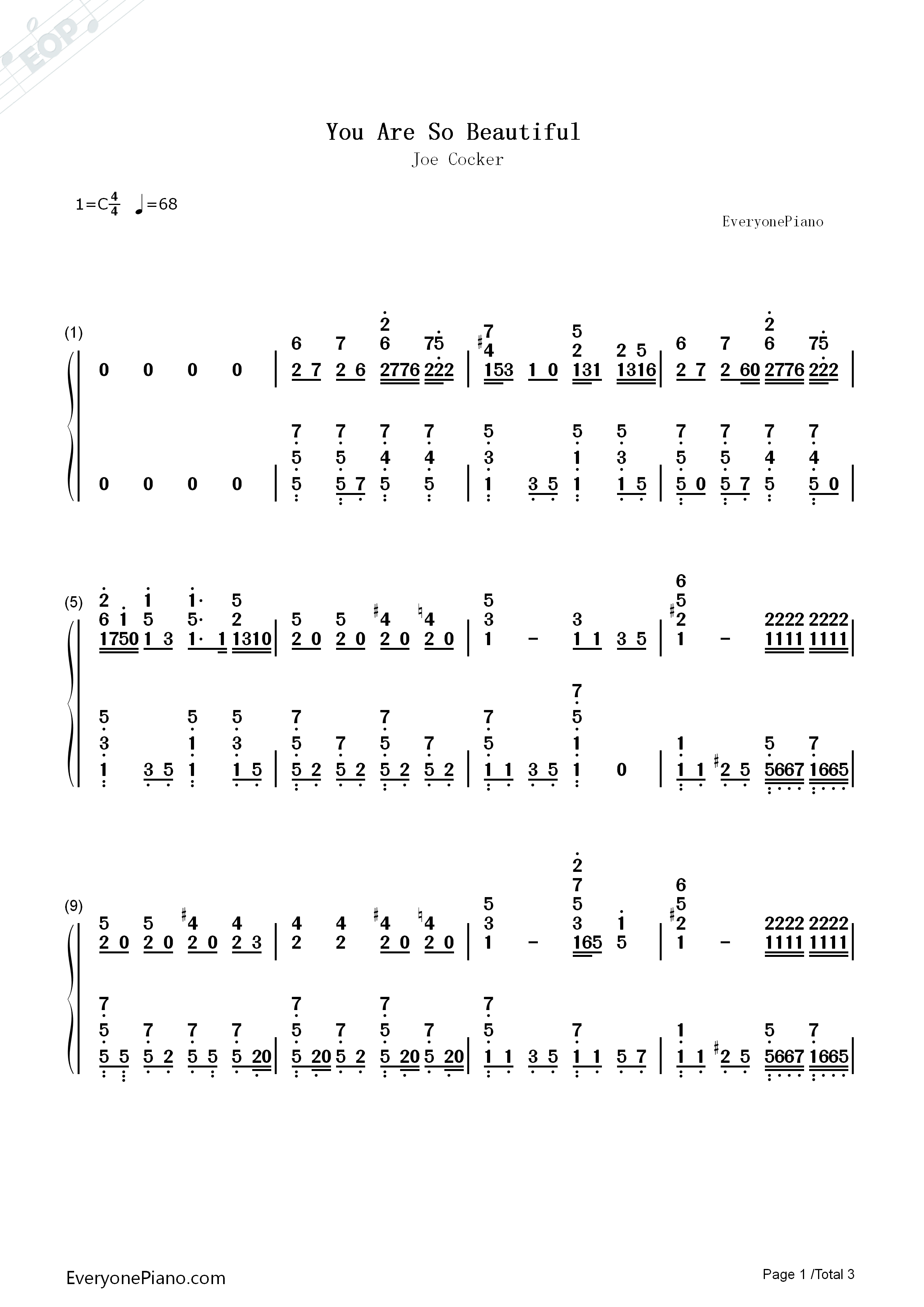 You_Are_So_Beautiful钢琴简谱_Joe_Cocker演唱