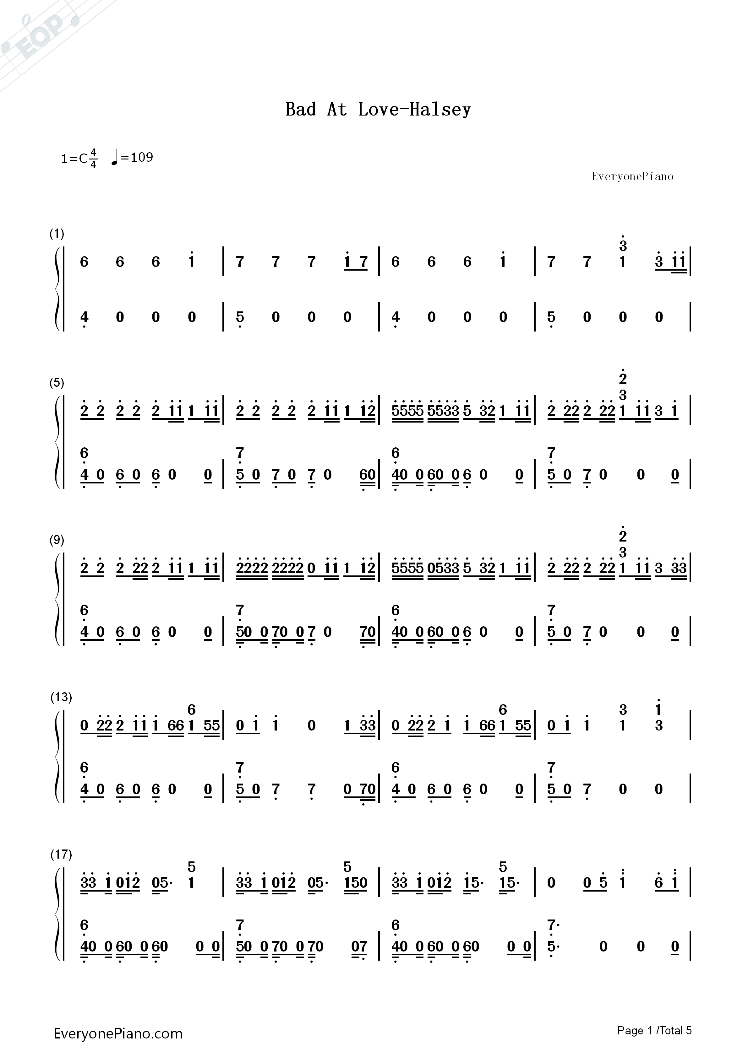 Bad_At_Love钢琴简谱_Halsey演唱