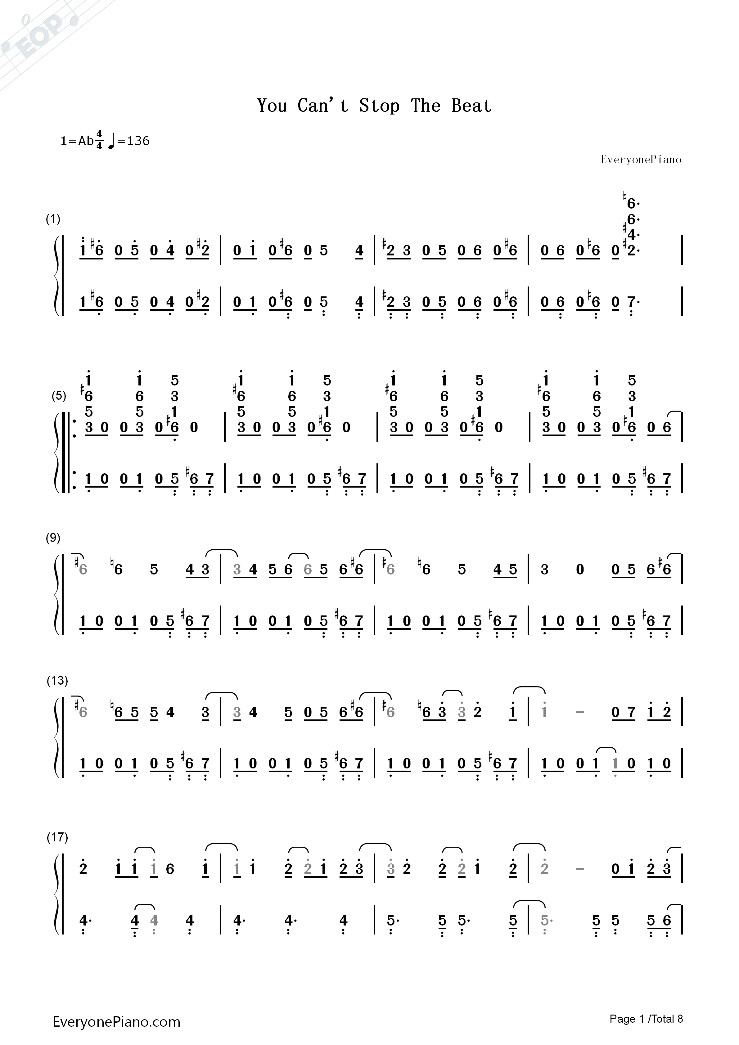 You_Can't_Stop_The_Beat钢琴简谱_Marc_Shaiman演唱