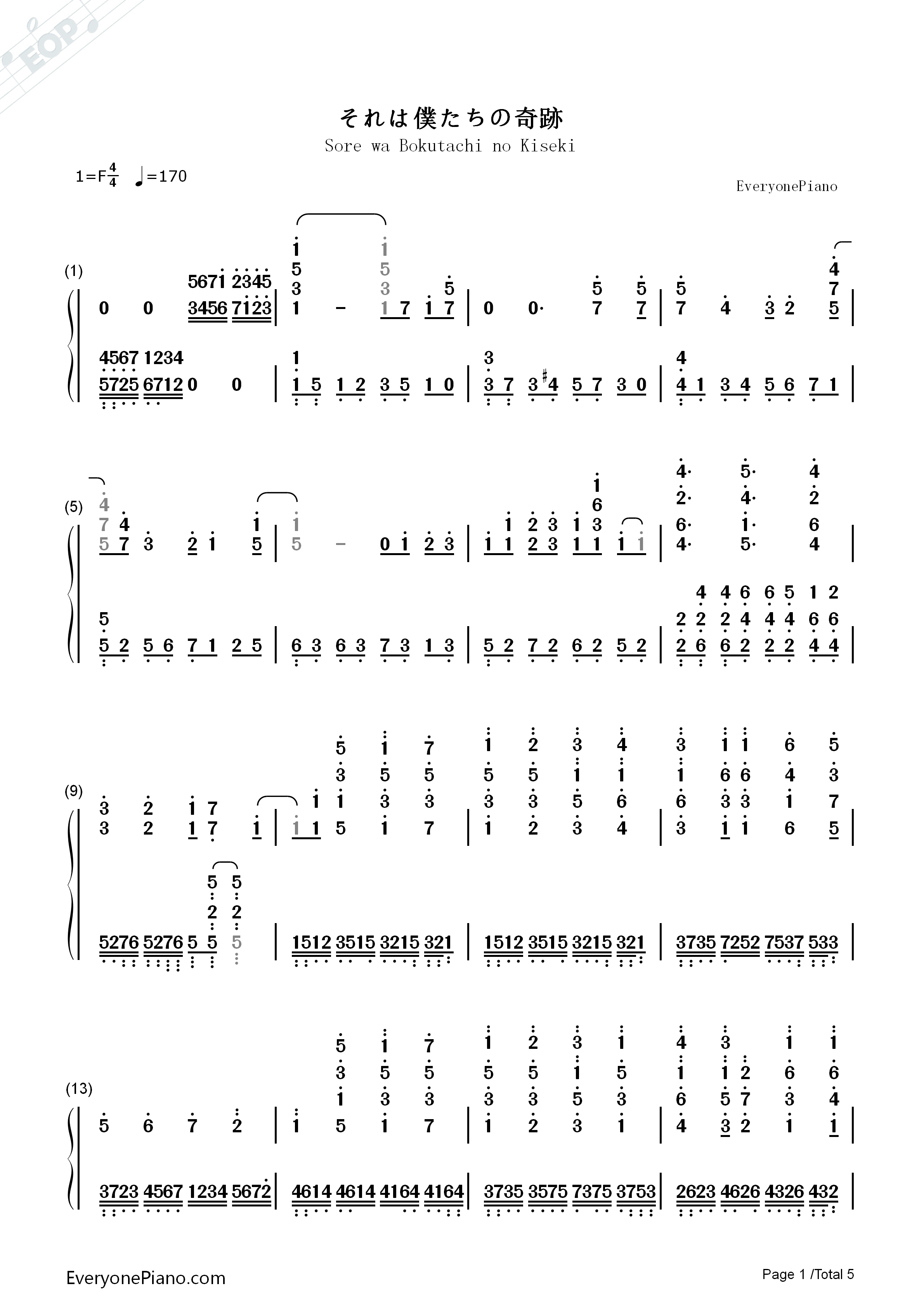 それは仆たちの奇迹钢琴简谱_μ's演唱